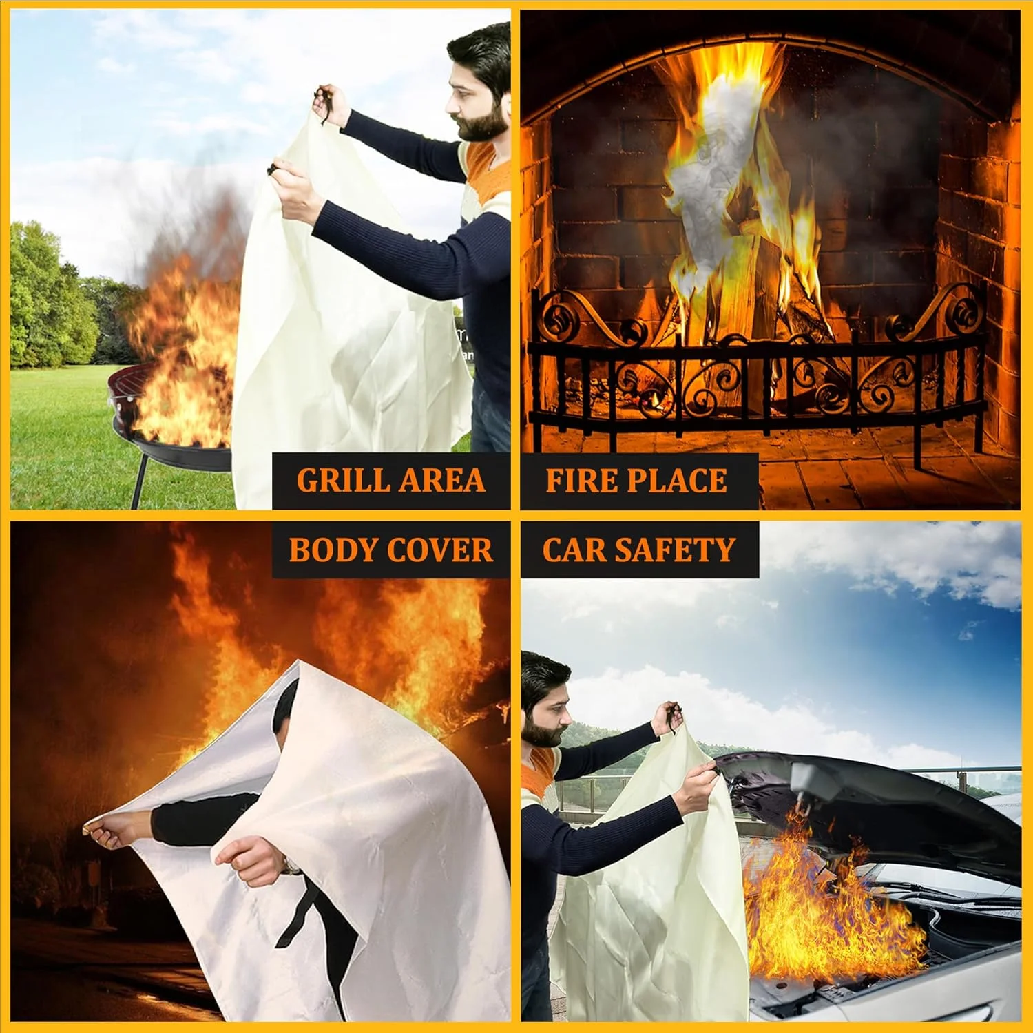 SKAMZ پتوی آتش نشانی ممتاز | اضطراری | آشپزخانه | حفاظت ایمنی سرکوب | بقای اضطراری | پتوی آتش نشانی فایبرگلاس بسته 3 عددی برای ماشین، دفتر، هتل 100x100 سانتی متر