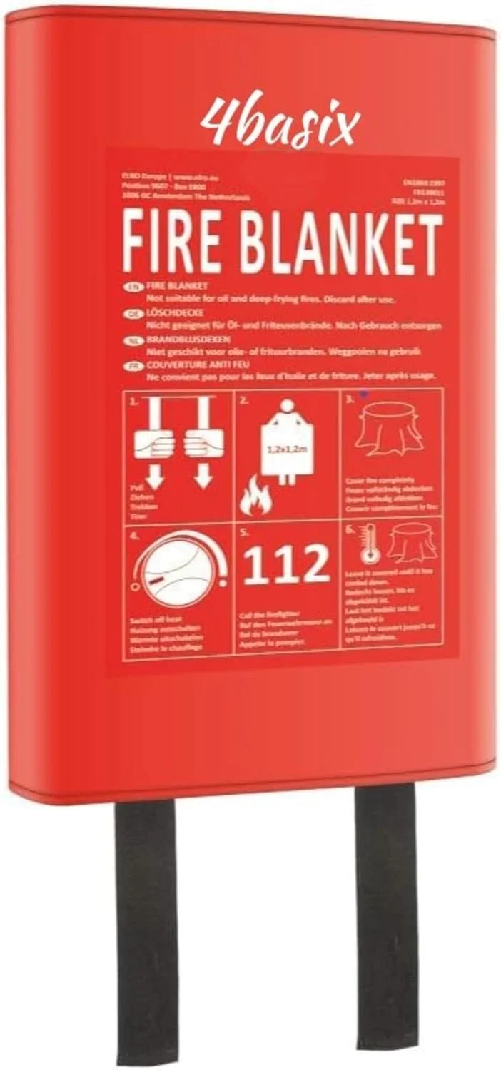 پتو نجات آتش نشانی فایبرگلاس 4basix مقاوم در برابر شعله برای بقا در شرایط اضطراری، ایمنی آتش نشانی برای آشپزخانه، خانه، ماشین، دفتر، انبار 1.2 متر در 1.2 متر (بسته 1 عددی)