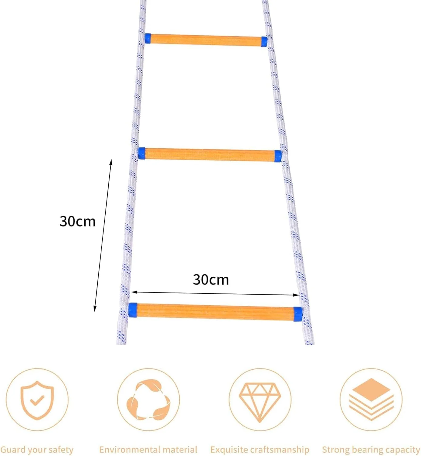 نردبان فرار اضطراری از آتش Jaffiust، نردبان طنابی 5 متری، نردبان ایمنی مقاوم در برابر شعله با 2 قلاب و پیچ‌های انبساطی، قابل استفاده مجدد برای 2 طبقه، ظرفیت وزنی هر پله نردبان تا 100 کیلوگرم