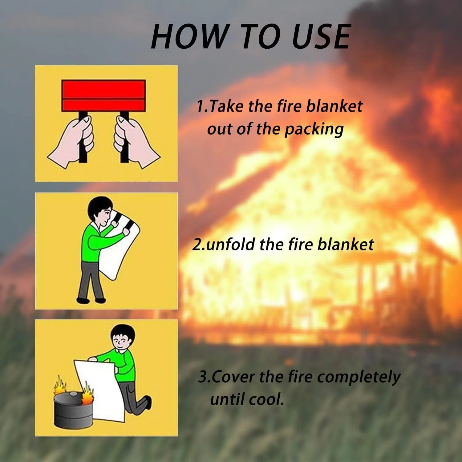 پتو نجات آتش نشانی فایبرگلاس 4basix مقاوم در برابر شعله برای بقا در شرایط اضطراری، ایمنی آتش نشانی برای آشپزخانه، خانه، ماشین، دفتر، انبار 1.2 متر در 1.2 متر (بسته 1 عددی)