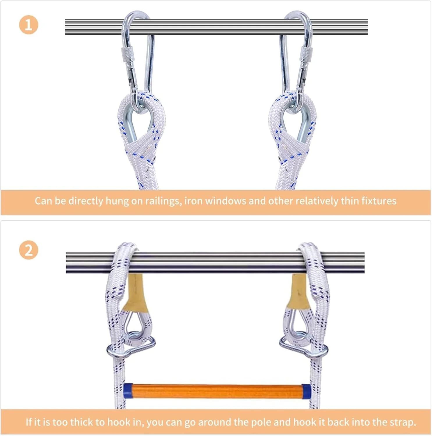 نردبان فرار اضطراری از آتش Jaffiust، نردبان طنابی 5 متری، نردبان ایمنی مقاوم در برابر شعله با 2 قلاب و پیچ‌های انبساطی، قابل استفاده مجدد برای 2 طبقه، ظرفیت وزنی هر پله نردبان تا 100 کیلوگرم