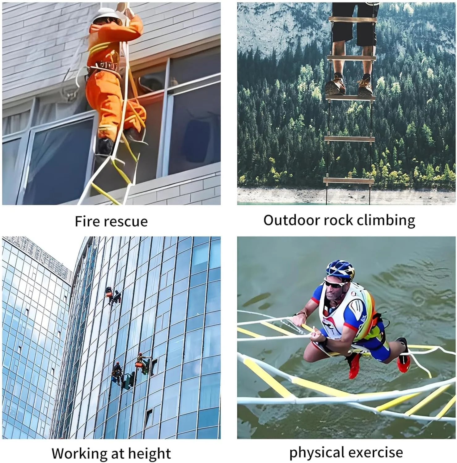 نردبان فرار اضطراری از آتش Jaffiust، نردبان طنابی 5 متری، نردبان ایمنی مقاوم در برابر شعله با 2 قلاب و پیچ‌های انبساطی، قابل استفاده مجدد برای 2 طبقه، ظرفیت وزنی هر پله نردبان تا 100 کیلوگرم