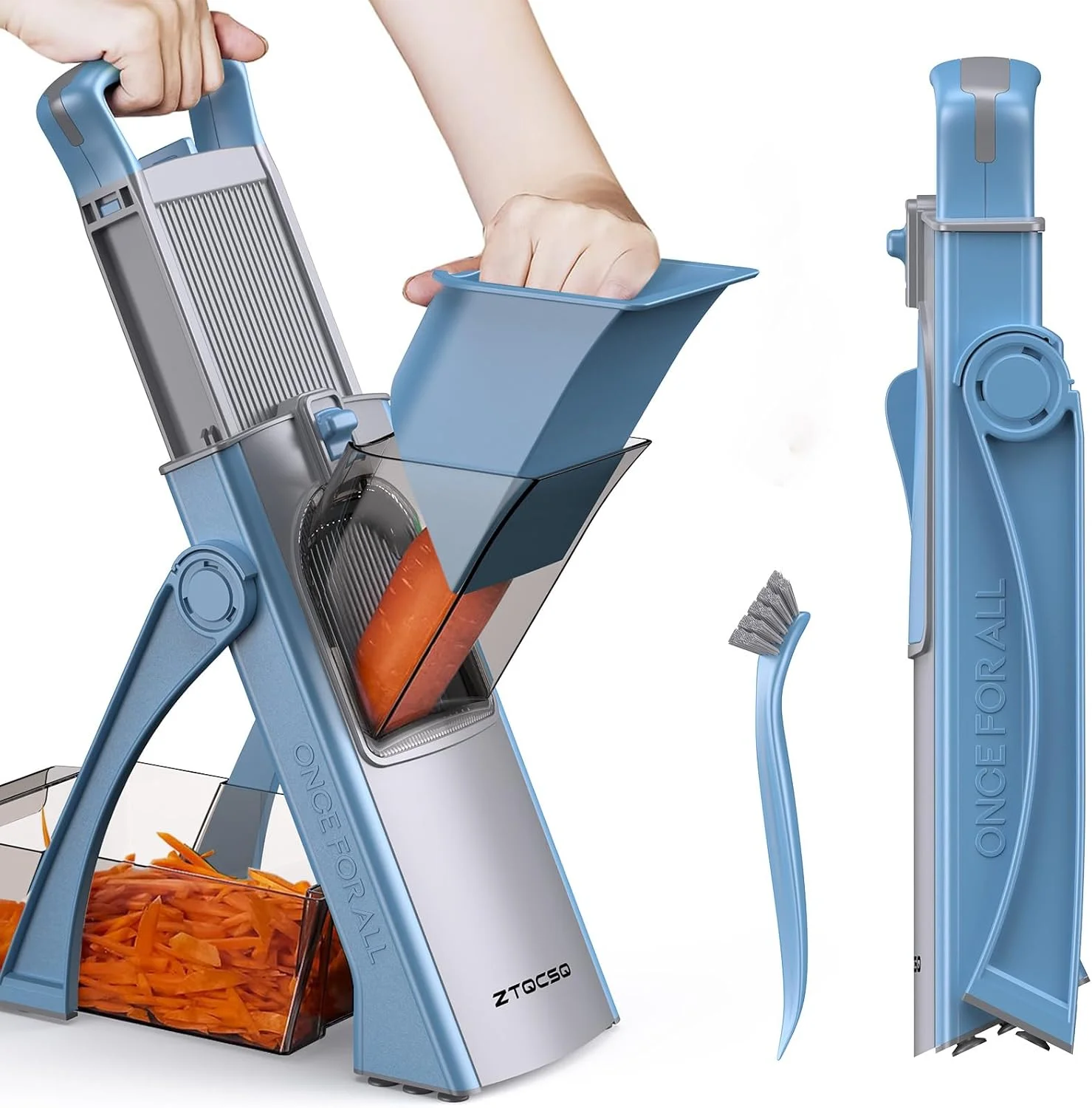 ZTQCSQ [همه در 1] نسخه ارتقا یافته اسلایسر ماندولین برای آشپزخانه و اسلایسر ماندولین قابل تنظیم. خردکن سبزیجات، برش دهنده سبزیجات، تیغه جداشدنی، برش، نوار، تاس، خرد کردن و خرد کردن
