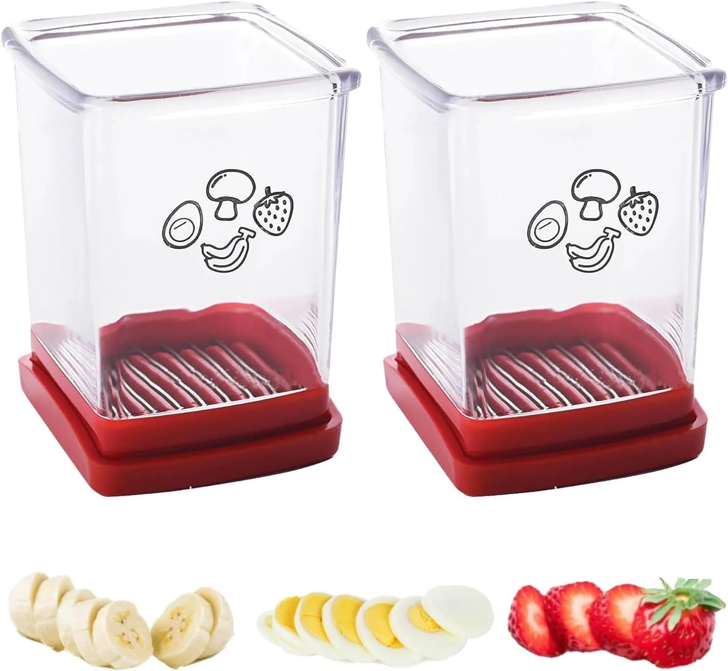 یلا جوی بسته 2 عددی برش دهنده میوه فنجانی، برش دهنده استیل تخم مرغ و توت فرنگی، برش دهنده سریع موز و سالاد سبزیجات با صفحه فشاری - برش یکنواخت و آسان برای آشپزخانه و فضای باز