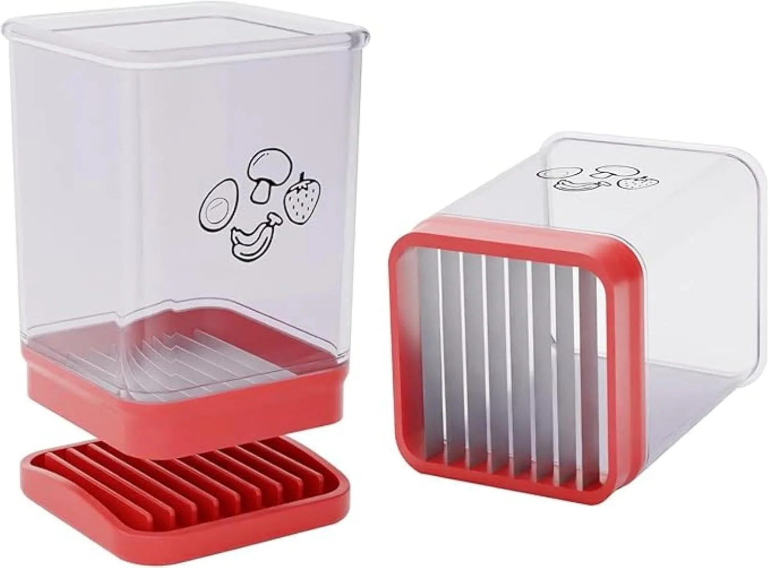 لیوان برش میوه 3 در 1 Yelajoy - برش دهنده استیل ضد زنگ آشپزخانه برای توت فرنگی/موز/انگور/تخم مرغ (همراه با برس)