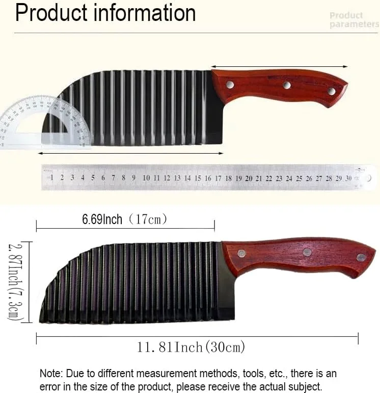 برشگر سیب زمینی کنگره ای یوکابا، استیل ضد زنگ، برش دهنده سیب زمینی سرخ کرده موج دار، خردکن دستی، چاقوی خردکن سالاد سبزیجات، ابزار برش تیغه موجی آشپزخانه خانگی، مشکی (بسته 1 عددی)