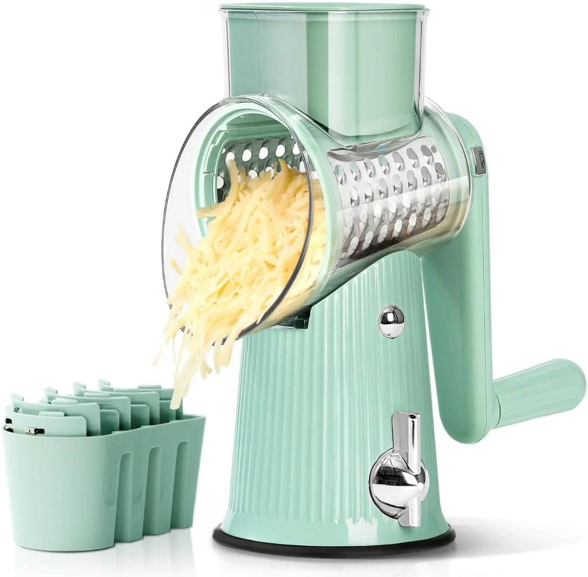 رنده چرخشی پنیر 5 در 1 با دسته، اسلایسر و خردکن سبزیجات، برشگر ماندولین با 5 تیغه، پایه مکش قوی و محل نگهداری تیغه - ابزار رنده آشپزخانه Preservea رنده چرخشی پنیر 5 در 1 با دسته، اسلایسر و خردکن سبزیجات، برشگر ماندولین با 5 تیغه، پایه مکش قوی و محل نگهداری تیغه - ابزار رنده آشپزخانه Preservea