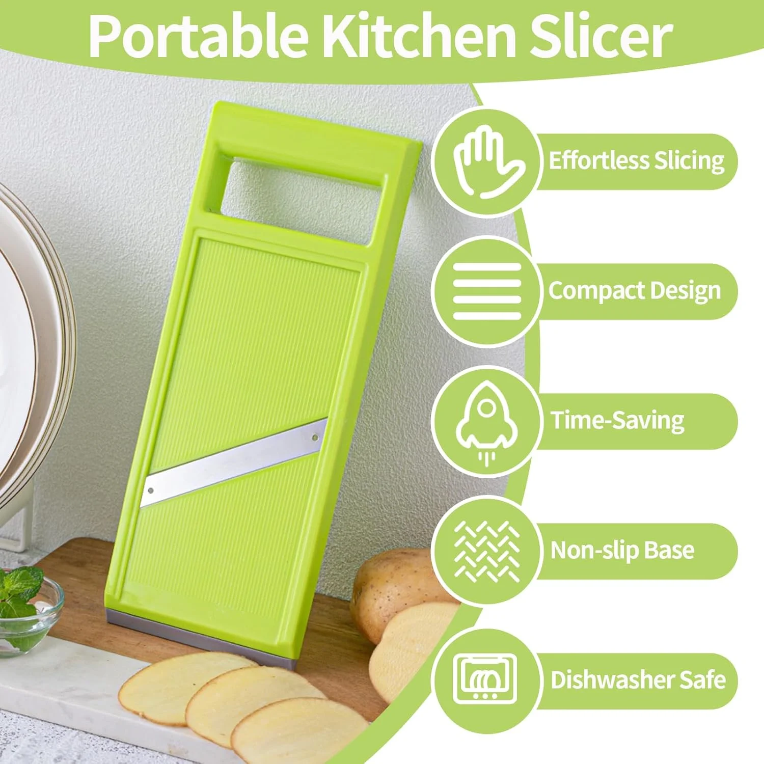 برشگر سبزیجات ماندولین، برشگر دستی خیار، اسلایسر خیار استیل ضد زنگ، خردکن غذا با دسته ارگونومیک، اسلایسر آشپزخانه قابل حمل، سیب زمینی برای پنیر، پیاز، آشپزخانه ها