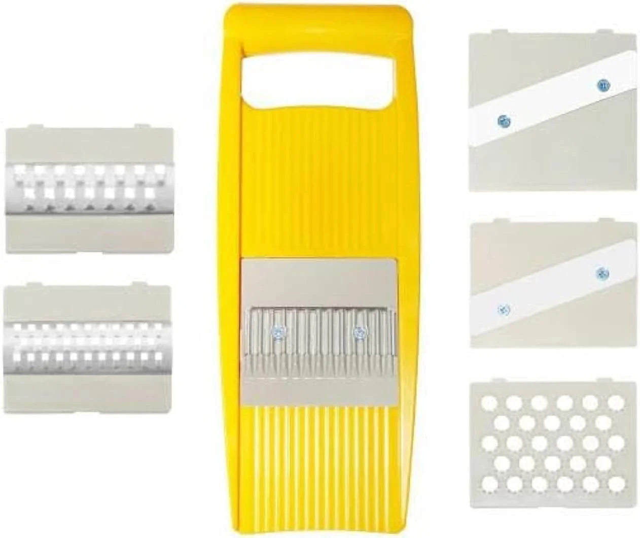 اسلایسر 6 در 1 آشپزخانه Timber برای برش سبزیجات، اسلایسر چند تیغه ای چیپس سیب زمینی، اسلایسر سبزیجات، خردکن سبزیجات، رنده کن ژولین، پوست کن سبزیجات برای کارهای کوچک در آشپزخانه - زرد