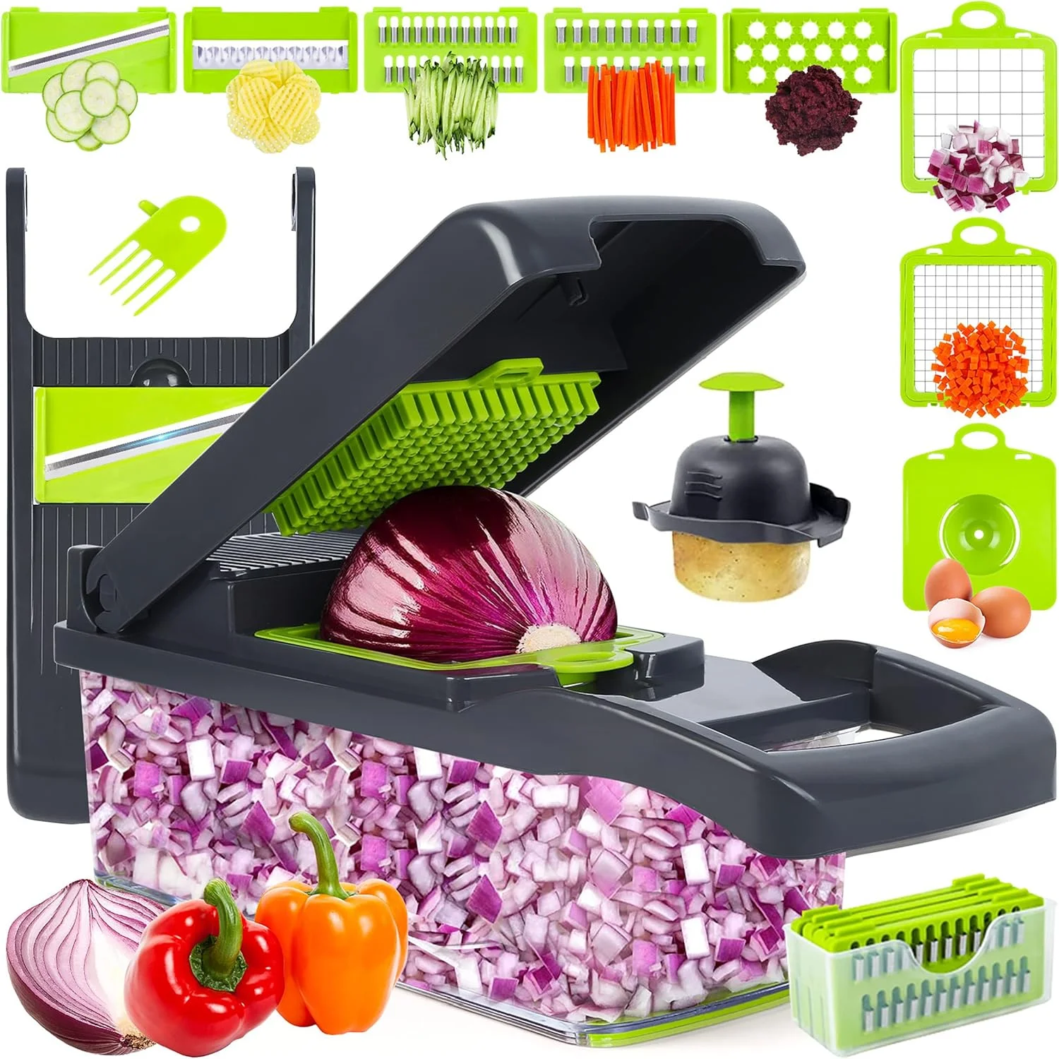Vegetable Chopper, Onion Chopper, Mandolin Slicer,Pro 10 in 1professional food Choppermultifunctional Vegetable Chopper and Slicer, Dicing Machine, AdjustableVegetable Cutter With Container