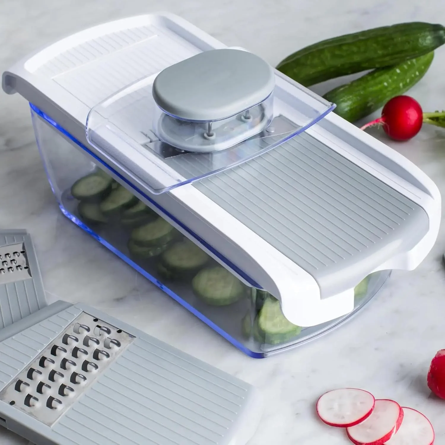 خردکن سبزیجات چوبی آشپزخانه، خردکن و برش دهنده سبزیجات برای پیاز و گوجه فرنگی با ظرف نگهداری آبکش، محافظ دست، سالادساز، خردکن سیب زمینی و میوه با تیغه های استیل ضد زنگ