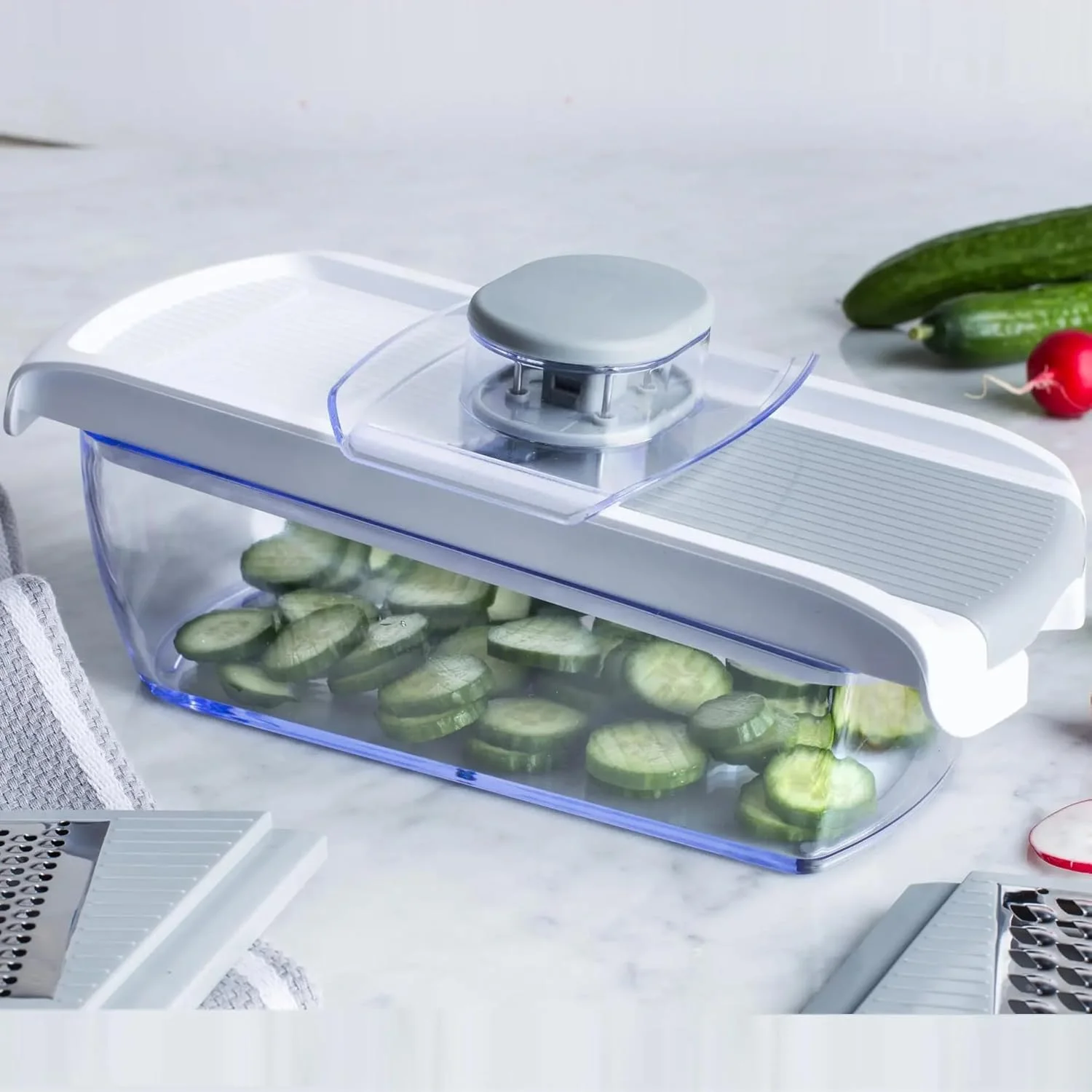 خردکن سبزیجات چوبی آشپزخانه، خردکن و برش دهنده سبزیجات برای پیاز و گوجه فرنگی با ظرف نگهداری آبکش، محافظ دست، سالادساز، خردکن سیب زمینی و میوه با تیغه های استیل ضد زنگ