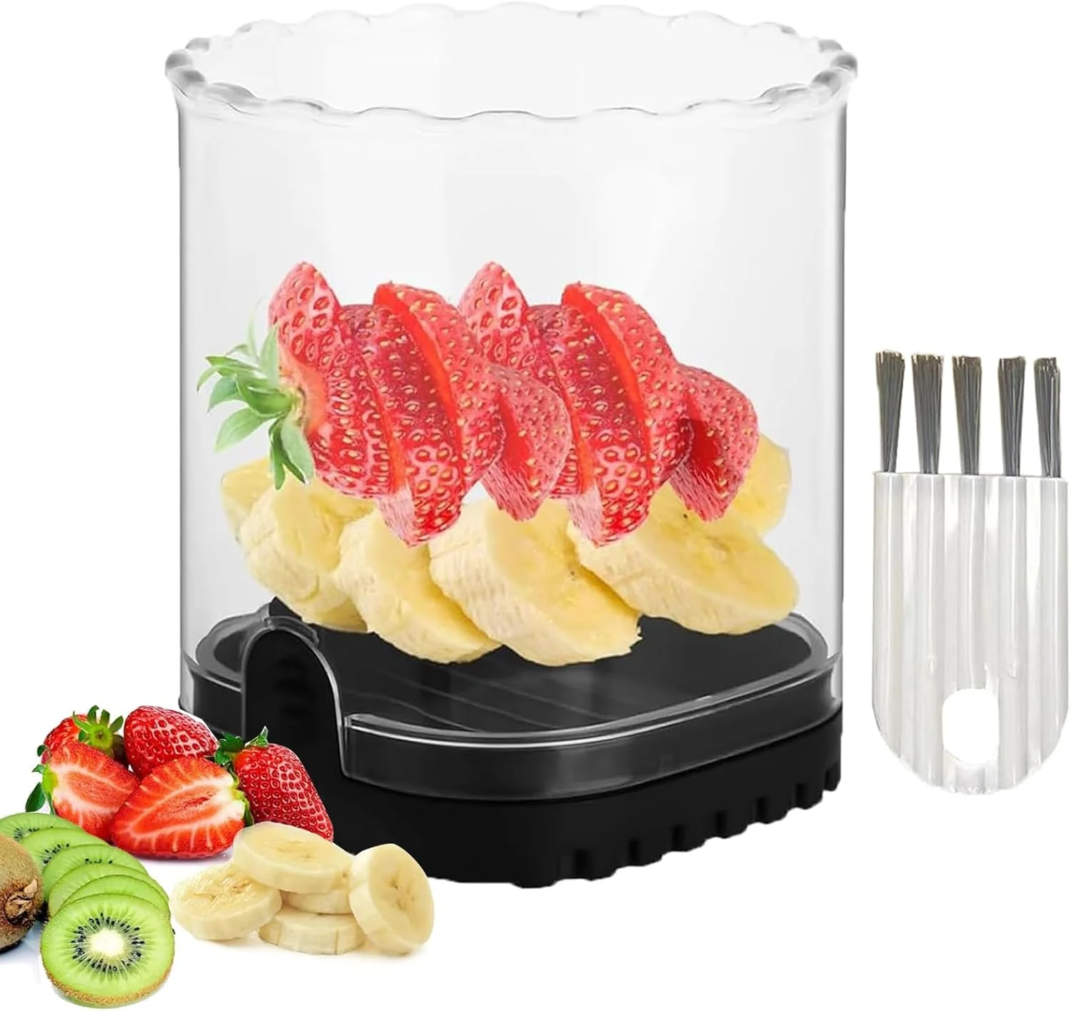 لیوان برش میوه، برش توت فرنگی، برش موز، برش انگور، برش تخم مرغ، لیوان برش برای میوه ها و سبزیجات با برس تمیز کننده، برش دهنده میوه جداشدنی با صفحه فشاری، ابزار آشپزخانه