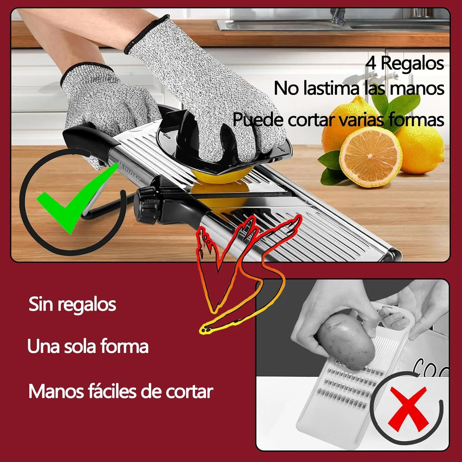 اسلایسر ماندولین STAYOUNG - اسلایسر سبزیجات چند منظوره قابل تنظیم، به همراه دستکش مقاوم، برای برش سبزیجات، میوه ها و چیپس سیب زمینی