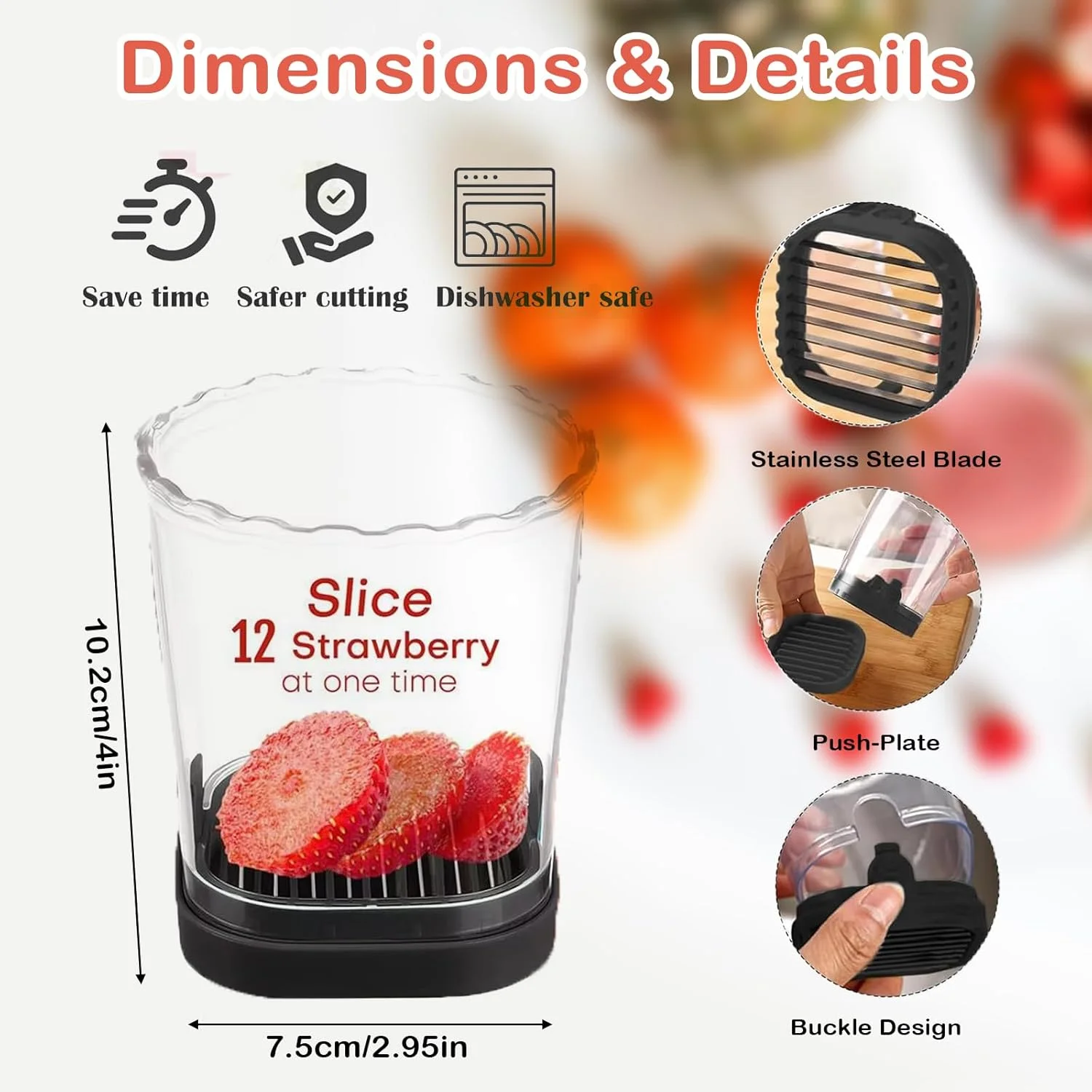 لیوان برش میوه، برش توت فرنگی، برش موز، برش انگور، برش تخم مرغ، لیوان برش برای میوه ها و سبزیجات با برس تمیز کننده، برش دهنده میوه جداشدنی با صفحه فشاری، ابزار آشپزخانه