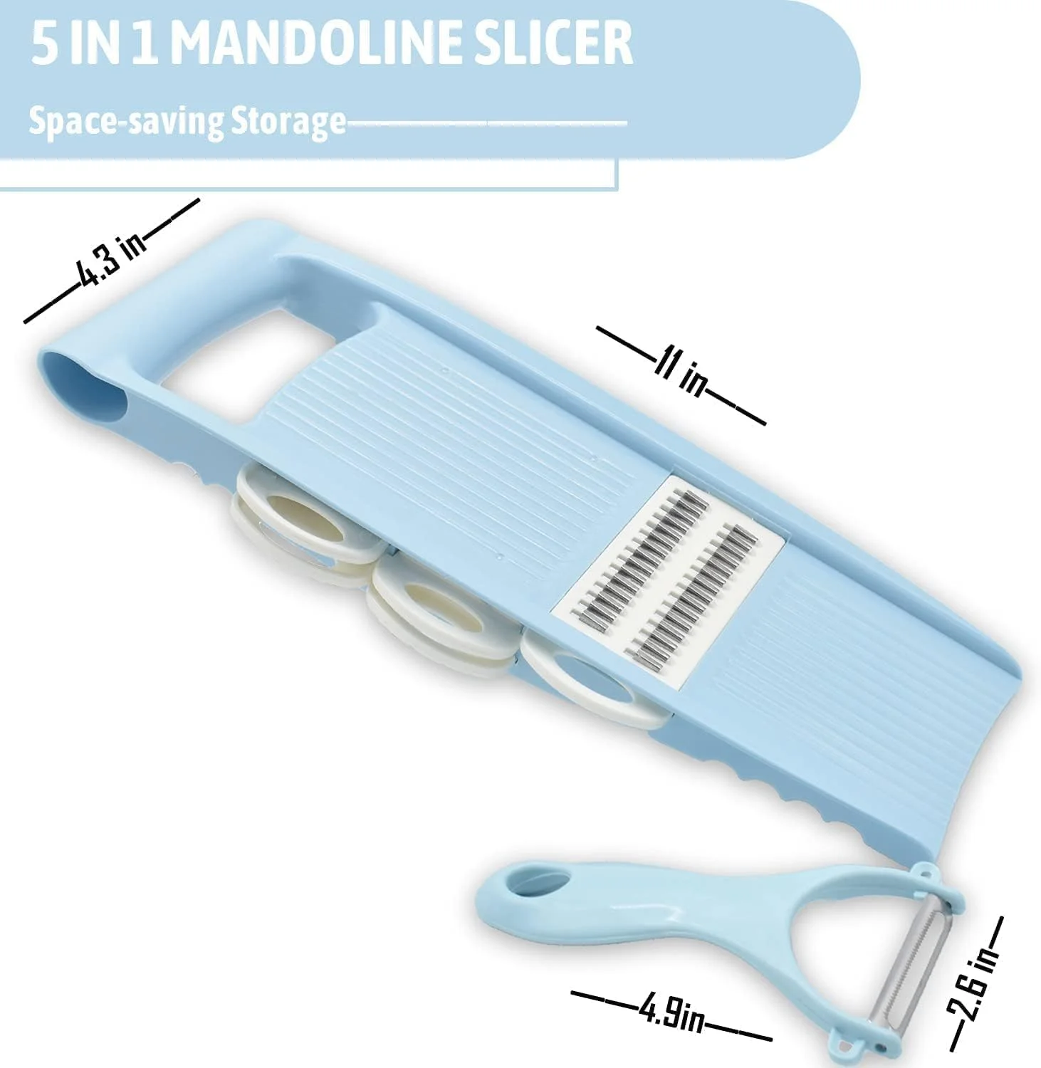 اسلایسر 5 در 1 برای آشپزخانه، اسلایسر چند تیغه ای سبزیجات برای چیپس سیب زمینی، اسلایسر سبزیجات، خردکن سبزیجات، رشته کن و پوست کن برای کارهای کوچک در آشپزخانه - آبی