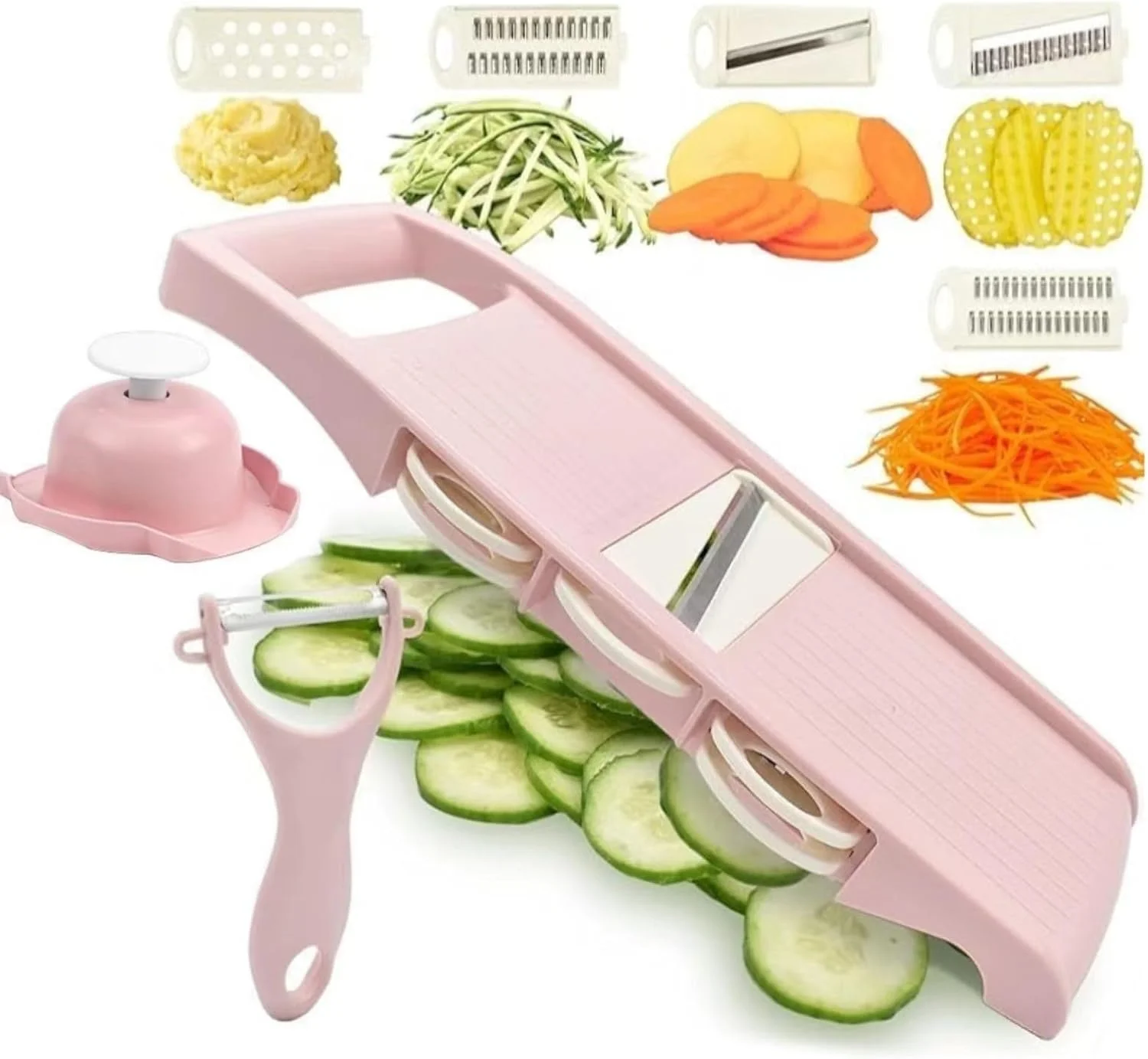 اسلایسر ریان برای آشپزخانه، برش دهنده سبزیجات، اسلایسر سبزیجات 5 در 1، اسلایسر سیب زمینی، برش دهنده وافل، ماندولین تعویض سریع با پوست کن برای سبزیجات، رنده هویج، برش دهنده خیار