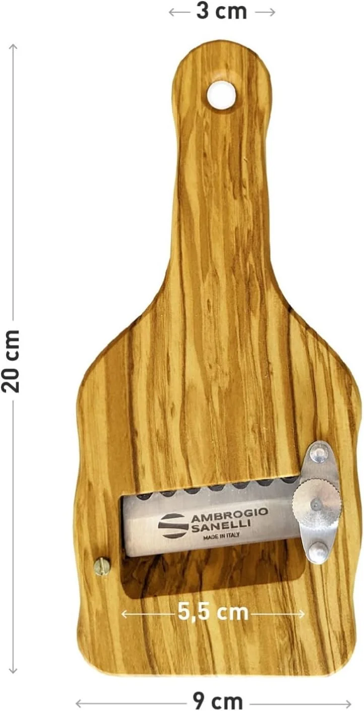 ورقه کن چوبی قارچ دنبلان Ambrogio Sanelli با دسته زیتونی، ارگونومیک و ضد لغزش. تنظیم کننده کیفیت برای برش دقیق. تیغه موجی، قهوه ای، 23 x 9 x 2.5 سانتی متر