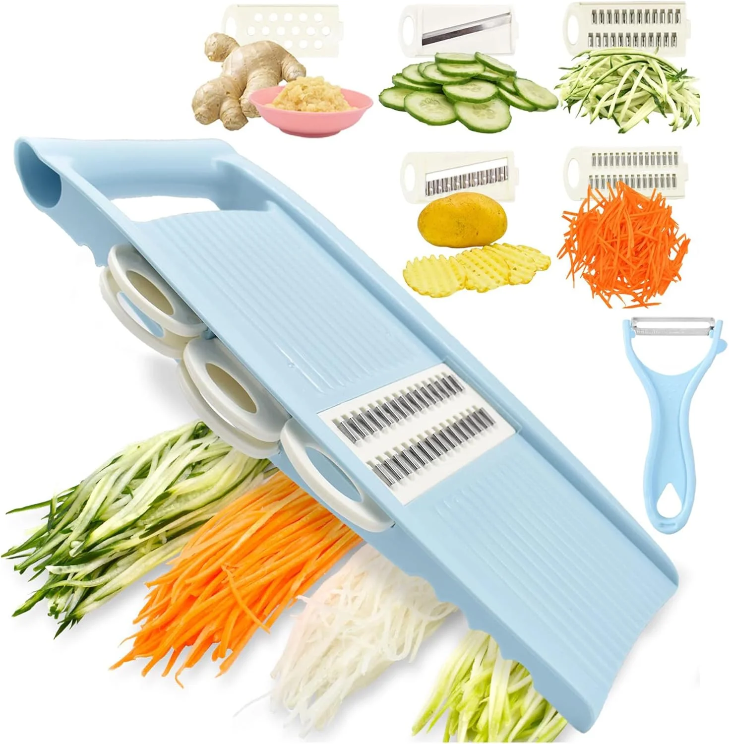 Oasisgalore 5-in-1 Kitchen Slicer, Multi-Blade Vegetable & Potato Slicer Machine for Chip Electric (Blue)