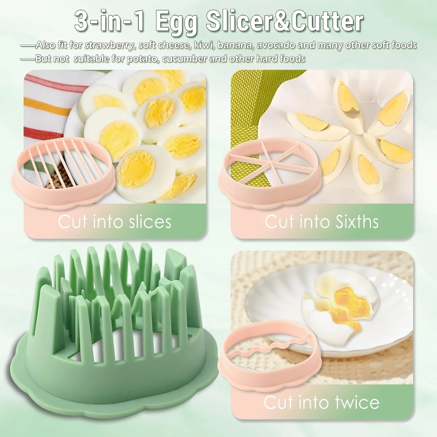 تخم مرغ خردکن چند منظوره برای تخم مرغ آب پز و میوه های نرم، برش دهنده 3 حالته توت فرنگی و میوه، استفاده آسان، ابزار آشپزخانه قابل شستشو در ماشین ظرفشویی، ورقه کن تخم مرغ و ابزار برش میوه
