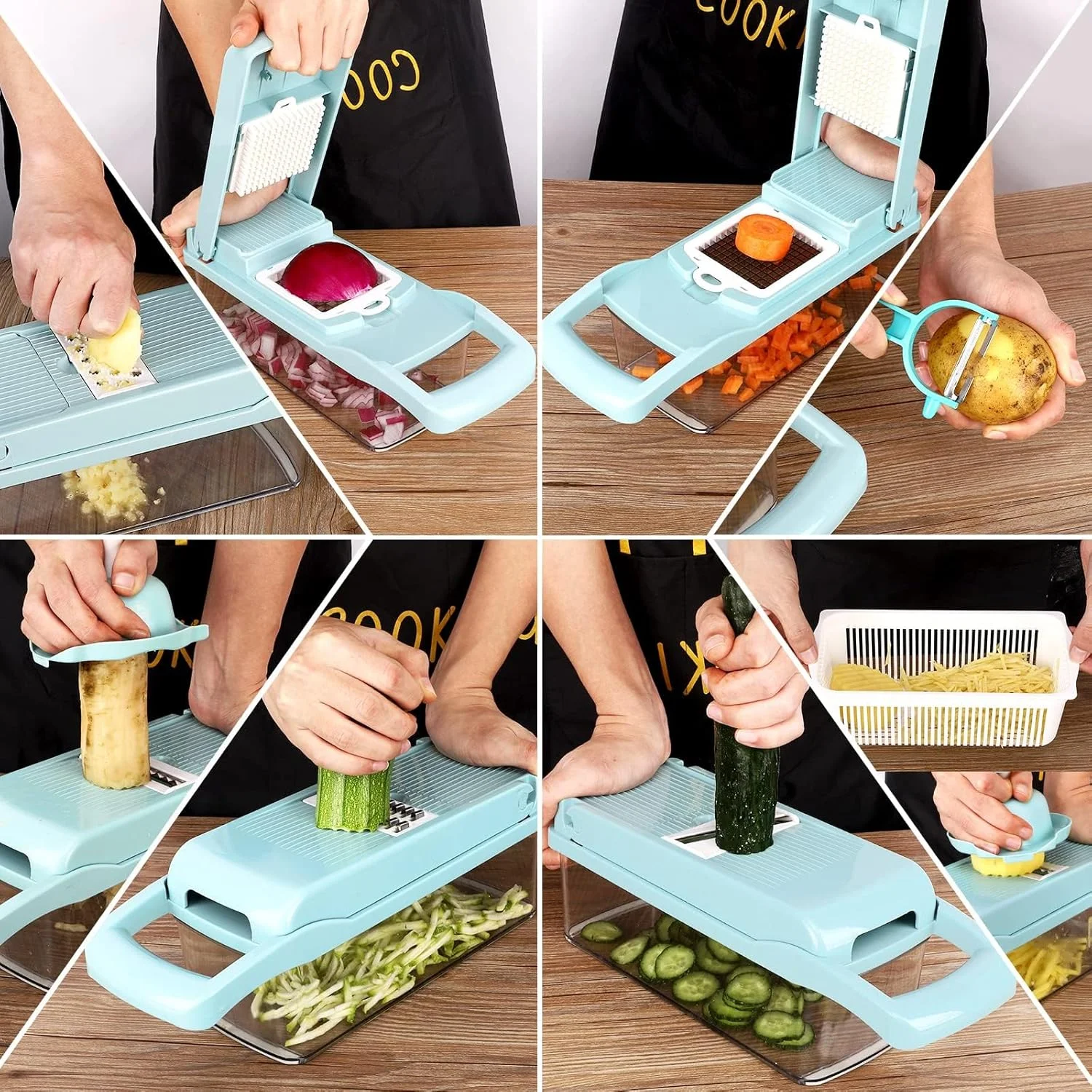 خردکن سبزیجات 14 در 1 NALACAL، اسلایسر و خردکن چند منظوره ماندولین، رنده و برش دستی آشپزخانه برای پیاز، سیر، هویج، سیب زمینی، میوه، سالاد آبی خردکن سبزیجات 14 در 1 NALACAL، اسلایسر و خردکن چند منظوره ماندولین، رنده و برش دستی آشپزخانه برای پیاز، سیر، هویج، سیب زمینی، میوه، سالاد آبی