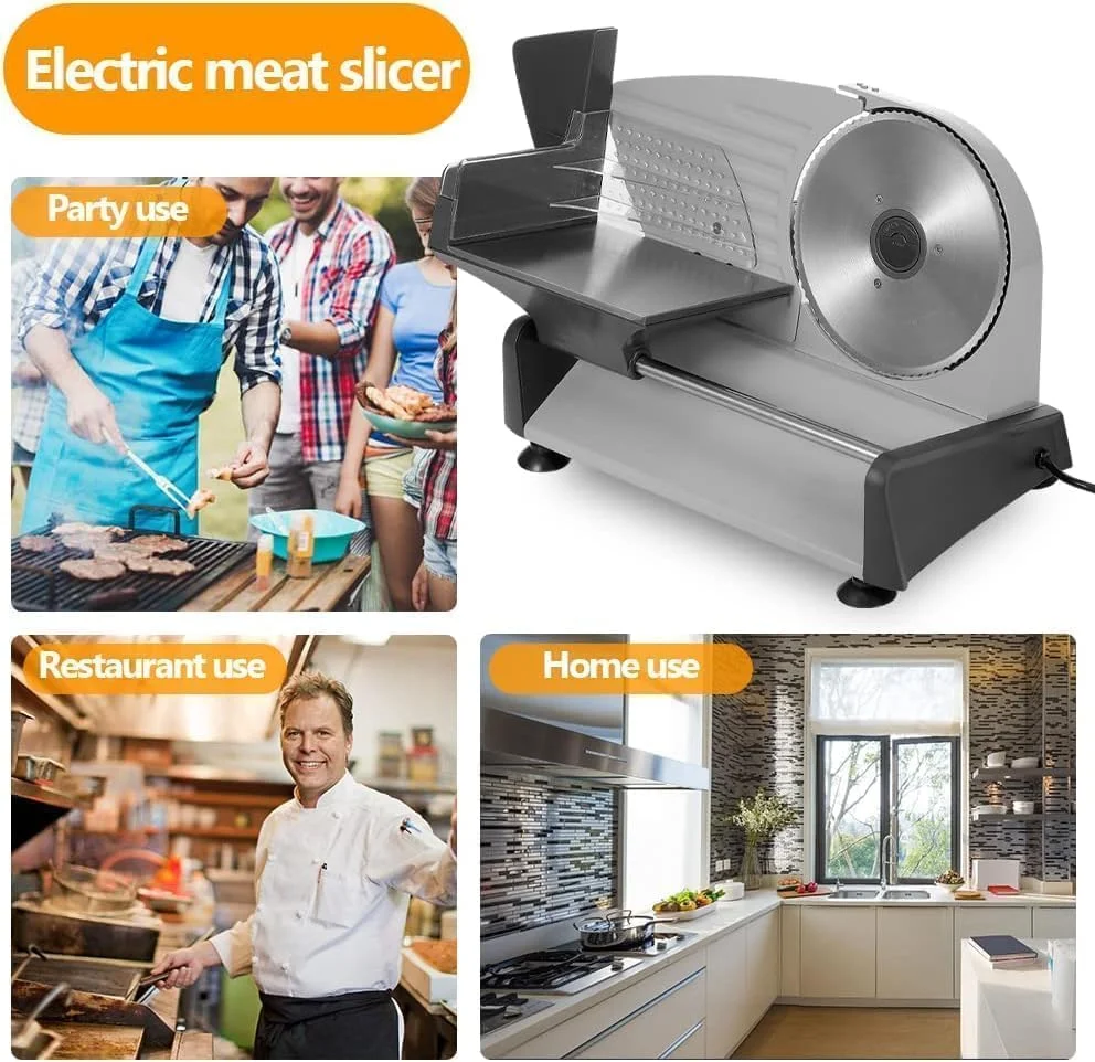 اسلایسر برقی مواد غذایی NovalLife KA18، اسلایسر گوشت، تیغه استیل ضد زنگ 7.5 اینچی قابل جابجایی، برش دهنده نان، میوه، سبزیجات و پنیر، دارای دکمه تنظیم ضخامت اسلایسر برقی مواد غذایی NovalLife KA18، اسلایسر گوشت، تیغه استیل ضد زنگ 7.5 اینچی قابل جابجایی، برش دهنده نان، میوه، سبزیجات و پنیر، دارای دکمه تنظیم ضخامت