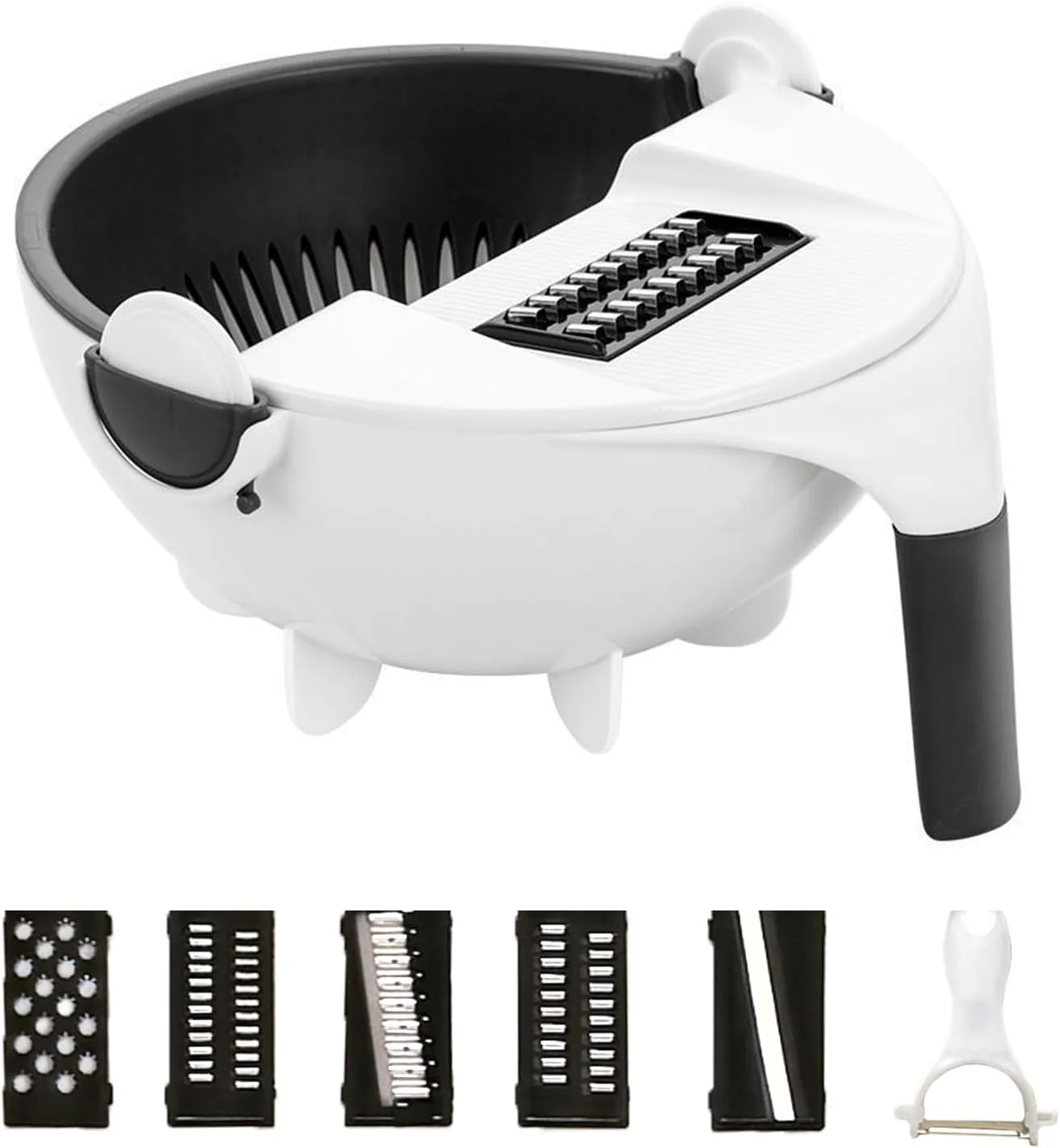 دستگاه برش سبزیجات جادویی چرخشی 7 در 1 چند منظوره با سبد تخلیه، خردکن سبزیجات با ظرفیت بزرگ، رنده خردکن سبزیجات، برش دهنده قابل حمل، ابزار آشپزخانه با 5 تیغه خردکن دستگاه برش سبزیجات جادویی چرخشی 7 در 1 چند منظوره با سبد تخلیه، خردکن سبزیجات با ظرفیت بزرگ، رنده خردکن سبزیجات، برش دهنده قابل حمل، ابزار آشپزخانه با 5 تیغه خردکن