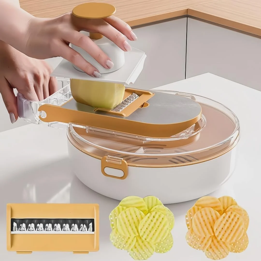 ست خردکن سبزیجات چند منظوره 13 در 1 حرفه ای، اسلایسر ماندولین، خردکن پیاز، برش سیب زمینی با تیغه های فولادی ضد زنگ و دستکش ایمنی، ابزار آشپزخانه برای تهیه سالاد، آشپزی سالم ست خردکن سبزیجات چند منظوره 13 در 1 حرفه ای، اسلایسر ماندولین، خردکن پیاز، برش سیب زمینی با تیغه های فولادی ضد زنگ و دستکش ایمنی، ابزار آشپزخانه برای تهیه سالاد، آشپزی سالم