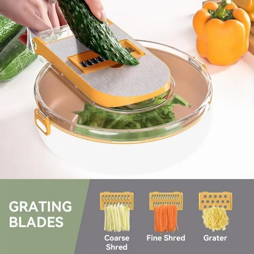 ست خردکن سبزیجات چند منظوره 13 در 1 حرفه ای، اسلایسر ماندولین، خردکن پیاز، برش سیب زمینی با تیغه های فولادی ضد زنگ و دستکش ایمنی، ابزار آشپزخانه برای تهیه سالاد، آشپزی سالم ست خردکن سبزیجات چند منظوره 13 در 1 حرفه ای، اسلایسر ماندولین، خردکن پیاز، برش سیب زمینی با تیغه های فولادی ضد زنگ و دستکش ایمنی، ابزار آشپزخانه برای تهیه سالاد، آشپزی سالم