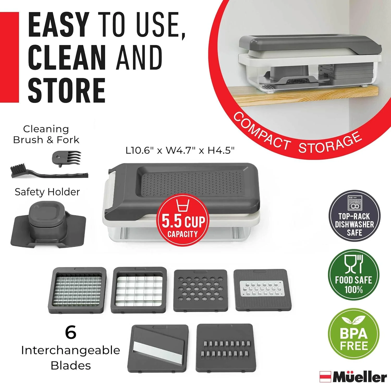 خردکن سبزیجات، اسلایسر ماندولین، رنده پنیر، خردکن پیاز و سبزیجات با محفظه، تاسساز، ابزار و لوازم ضروری آشپزخانه مولر، ماسه سفید/خاکستری خردکن سبزیجات، اسلایسر ماندولین، رنده پنیر، خردکن پیاز و سبزیجات با محفظه، تاسساز، ابزار و لوازم ضروری آشپزخانه مولر، ماسه سفید/خاکستری