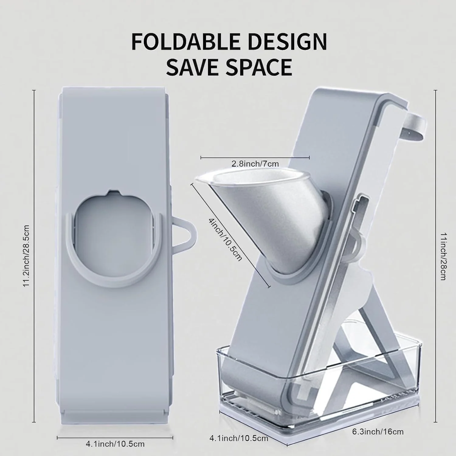 اسلایسر سبزیجات ماندولین، برشگر و خردکن سبزیجات چند تیغه قابل تنظیم، 4 حالت برش برای ورقه کردن، خرد کردن، قیمه کردن، رشته کردن، محافظ ایمنی، پایه ضد لغزش، اسلایسر ایمن مواد غذایی آشپزخانه با ظرف