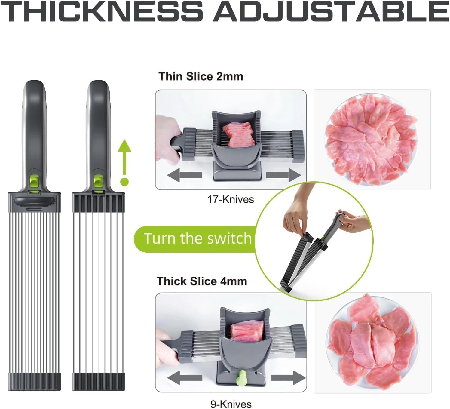 دستگاه برش گوشت خانگی، چاقوی ساطور برش غذا، برش دهنده گوشت برای گوشت خام تازه، تیغه های قابل تنظیم 2-4 میلی متری، برش دهنده گوشت برای گوشت گاو، خوک، مرغ، پخت و پز خانگی و باربیکیو دستگاه برش گوشت خانگی، چاقوی ساطور برش غذا، برش دهنده گوشت برای گوشت خام تازه، تیغه های قابل تنظیم 2-4 میلی متری، برش دهنده گوشت برای گوشت گاو، خوک، مرغ، پخت و پز خانگی و باربیکیو