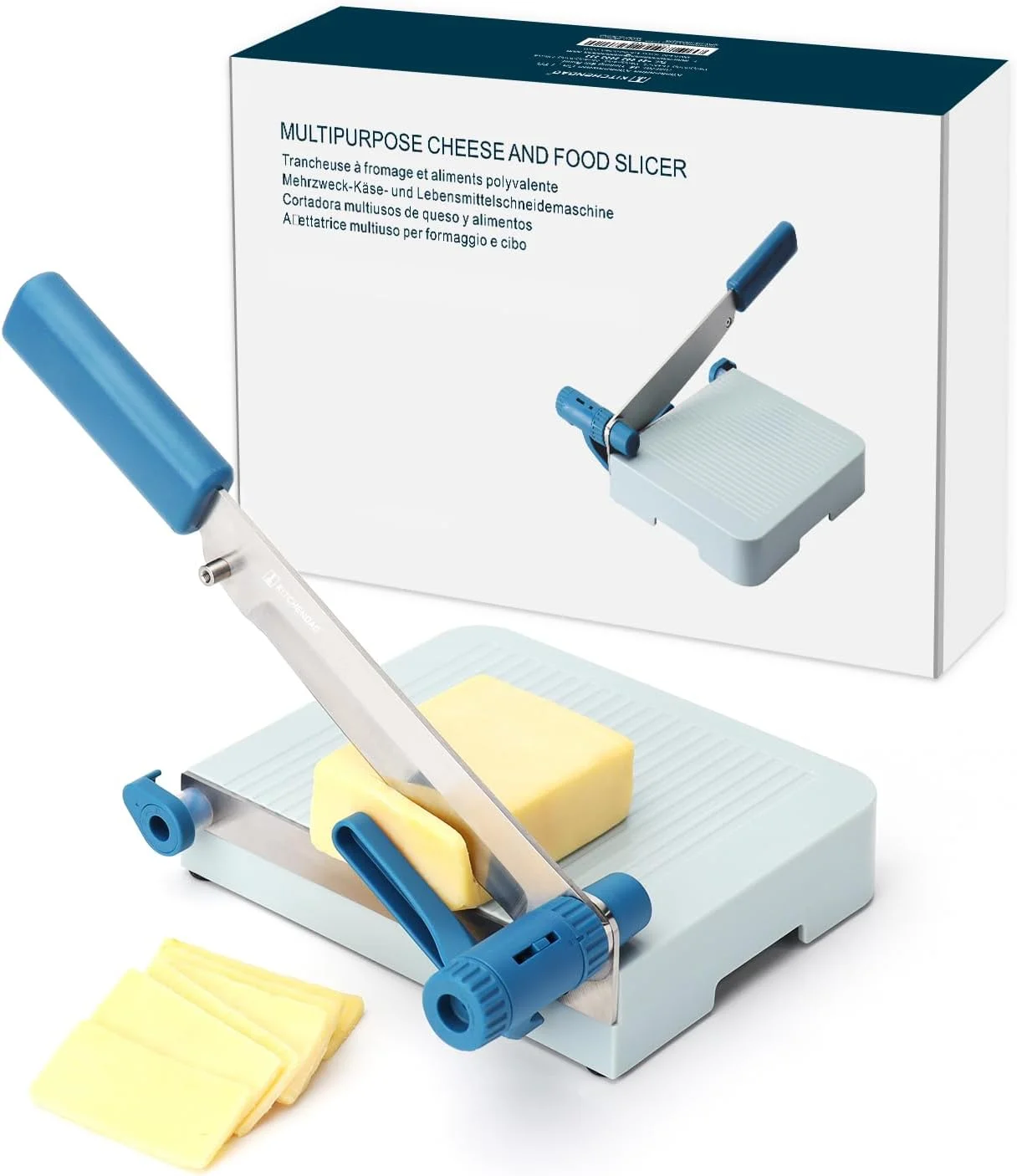 برش دهنده چند منظوره پنیر KITCHENDAO با تخته، دارای تنظیم ضخامت برای پنیر قالبی، برش آسان، مناسب برای سوسیس، ژامبون، و گوشت خشک برش دهنده چند منظوره پنیر KITCHENDAO با تخته، دارای تنظیم ضخامت برای پنیر قالبی، برش آسان، مناسب برای سوسیس، ژامبون، و گوشت خشک