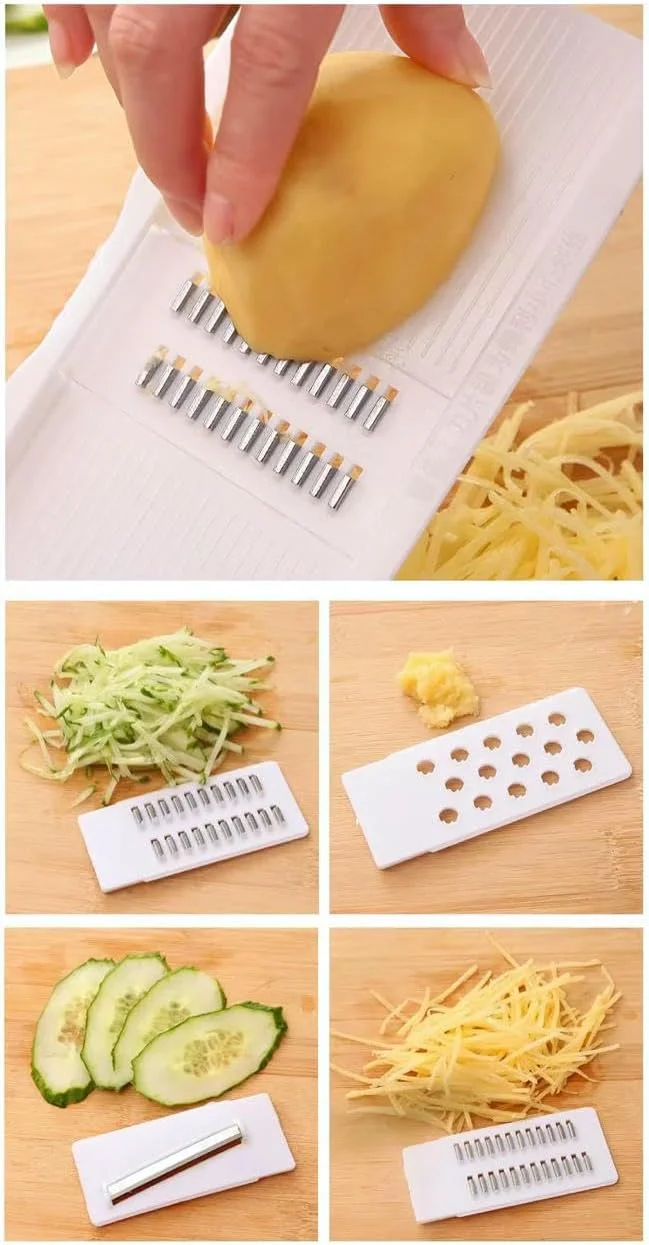 اسلایسر چندکاره 6 در 1 برای سبزیجات و میوه ها - اسلایسر قابل تنظیم چند منظوره با تیغه های استیل ضد زنگ، رنده، رشته کن و برش موجی - ابزار آماده سازی غذا در آشپزخانه با دسته ایمنی اسلایسر چندکاره 6 در 1 برای سبزیجات و میوه ها - اسلایسر قابل تنظیم چند منظوره با تیغه های استیل ضد زنگ، رنده، رشته کن و برش موجی - ابزار آماده سازی غذا در آشپزخانه با دسته ایمنی