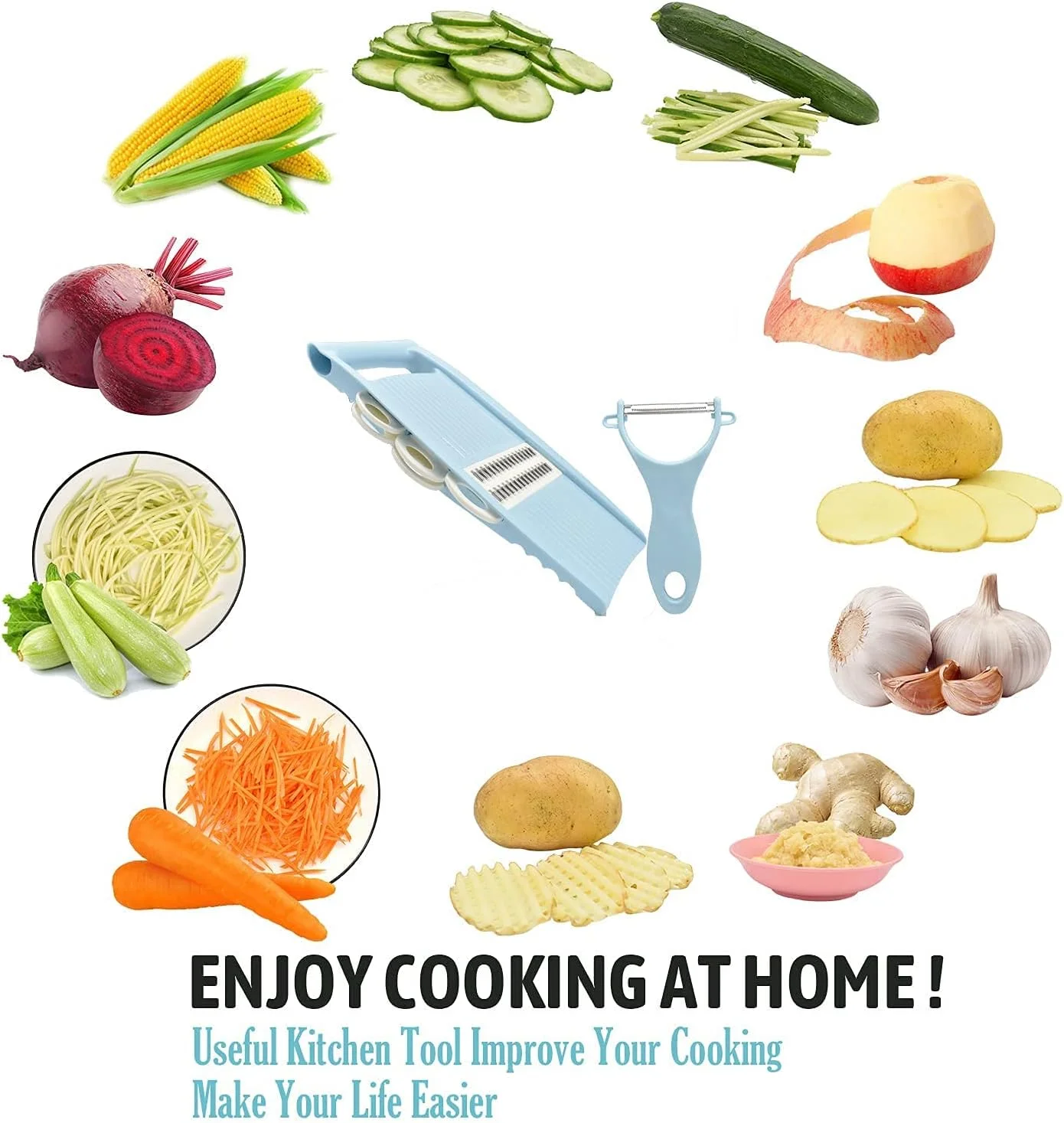 اسلایسر 5 در 1 MAKINGTEC برای آشپزخانه، اسلایسر سبزیجات چند تیغه، اسلایسر چیپس سیب زمینی، برش سبزیجات، رنده ژولین، پوست کن سبزیجات برای کارهای کوچک در آشپزخانه - آبی اسلایسر 5 در 1 MAKINGTEC برای آشپزخانه، اسلایسر سبزیجات چند تیغه، اسلایسر چیپس سیب زمینی، برش سبزیجات، رنده ژولین، پوست کن سبزیجات برای کارهای کوچک در آشپزخانه - آبی