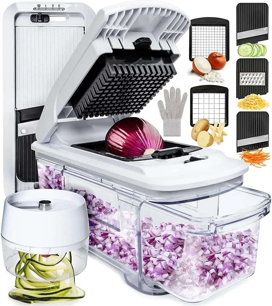 اسلایسر و خردکن سبزیجات ماندولین Kiloko به همراه اسلایسر مارپیچی و دستکش ایمنی رایگان - اسلایسر دستی ماندولین، خردکن سبزیجات، اسلایسر سیب زمینی، برش سبزیجات، خردکن پیاز و رنده پنیر ژولین. (5 در 1) اسلایسر و خردکن سبزیجات ماندولین Kiloko به همراه اسلایسر مارپیچی و دستکش ایمنی رایگان - اسلایسر دستی ماندولین، خردکن سبزیجات، اسلایسر سیب زمینی، برش سبزیجات، خردکن پیاز و رنده پنیر ژولین. (5 در 1)