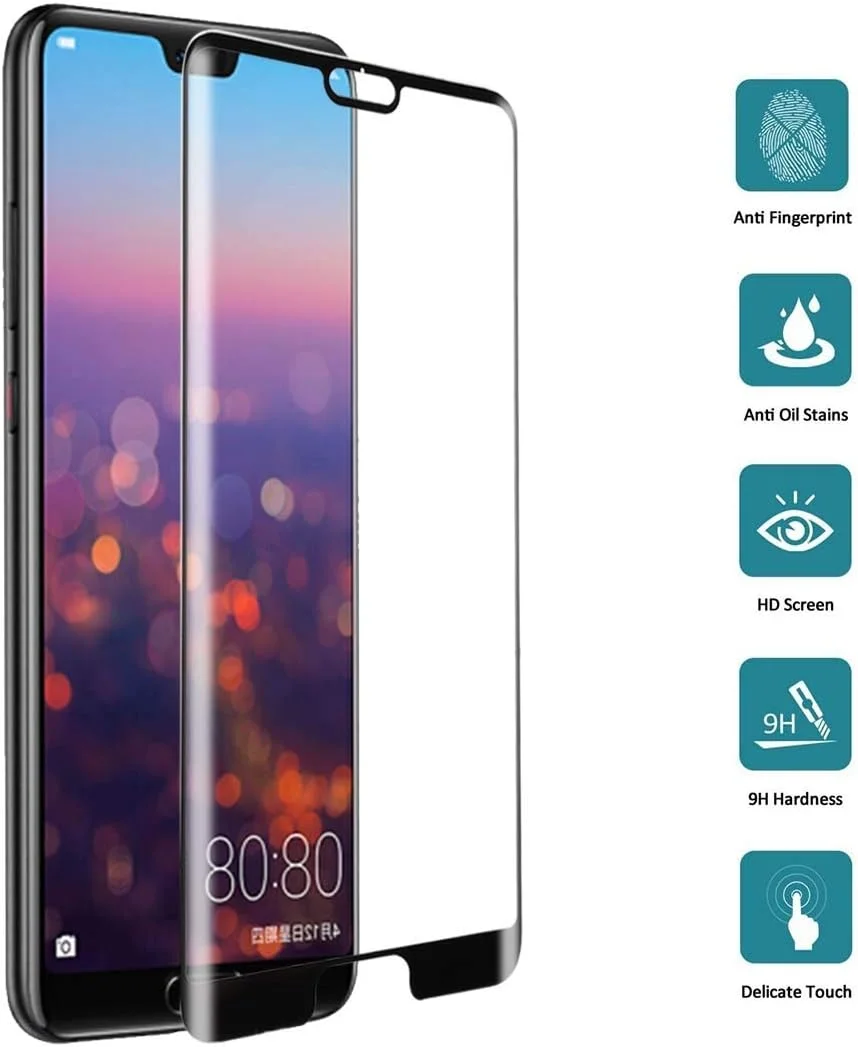 محافظ صفحه نمایش شیشه ای هواوی P20 ضخامت 0.3 میلی متر، سختی سطح 9H، فیلم شیشه ای حرارت دیده سه بعدی تمام صفحه لوازم جانبی تلفن همراه