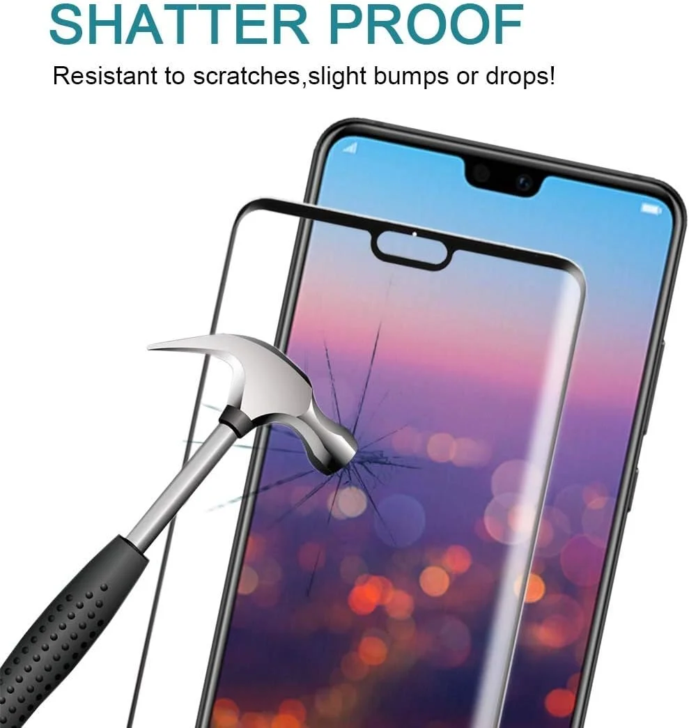 محافظ صفحه نمایش شیشه ای هواوی P20 ضخامت 0.3 میلی متر، سختی سطح 9H، فیلم شیشه ای حرارت دیده سه بعدی تمام صفحه لوازم جانبی تلفن همراه