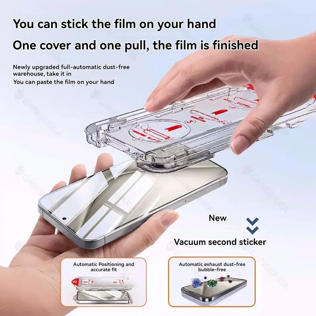 محافظ صفحه نمایش دو تکه سازگار با Huawei Pura 80، نسخه HD، مجهز به جعبه اتوماتیک بدون گرد و غبار، نصب کامل صفحه نمایش سطوح منحنی، ضد اثر انگشت آبکاری شده