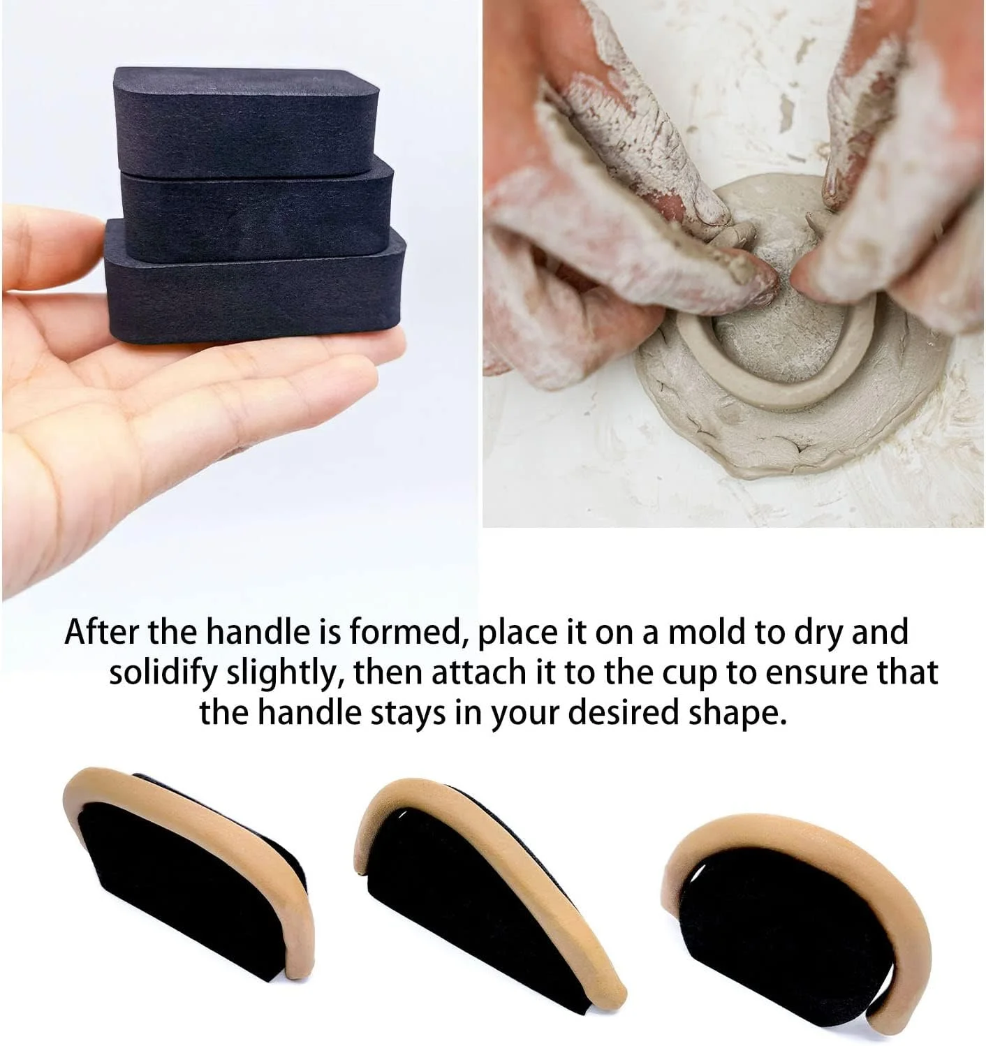 12 قالب دسته فنجان سفالی با اندازه ها و انواع مختلف، ابزارهای شکل دهی دسته فنجان سفالی اسفنجی متراکم برای فنجان های کوچک، قالب های دسته لیوان سفالی بادوام برای خاک رس، شکل دهی