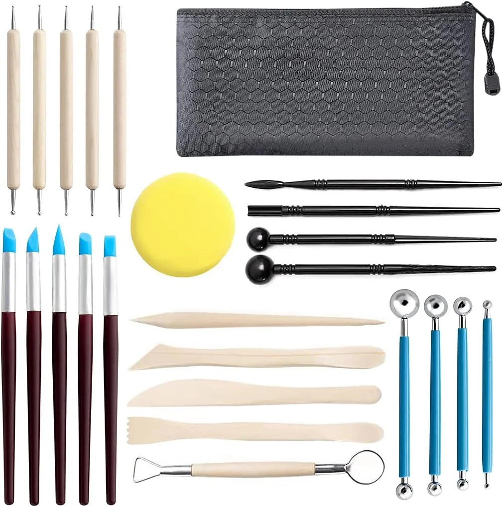 ابزارهای سفالگری Jepeux، مجموعه مجسمه سازی 25 عددی DIY کیت سفال پلیمری برای مدل سازی سفال، حکاکی، صاف کردن و اندازه گیری برای مبتدیان