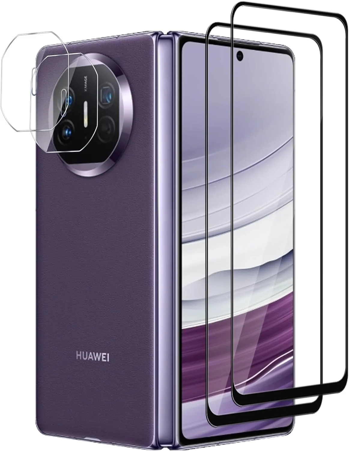 GMUJIAO [بسته 2+2 عددی] سازگار با Huawei Mate X5، محافظ صفحه نمایش شیشه ای حرارت دیده و محافظ لنز دوربین، فیلم شیشه ای حرارت دیده تمام صفحه HD [ضد خرد شدن] - مشکی