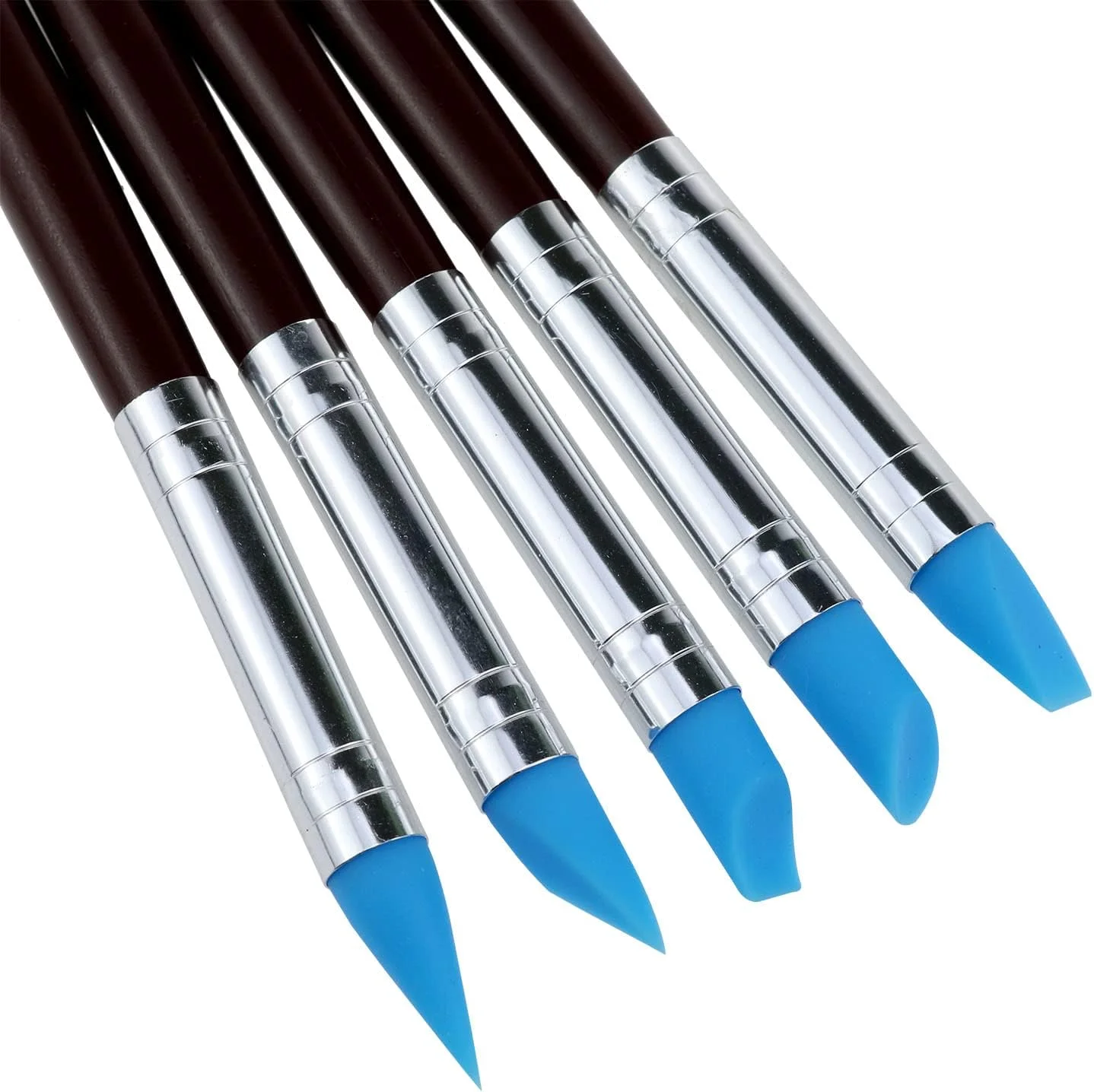 ابزار مجسمه سازی خمیر سیلیکونی Yocimango، ابزار مدل سازی و تزئین، قلم سفالی با برس سیلیکونی و سر لاستیکی، مناسب برای سفالگری، سنگ، ناخن، مخلوط کردن، طراحی - 5 عدد در هر مجموعه