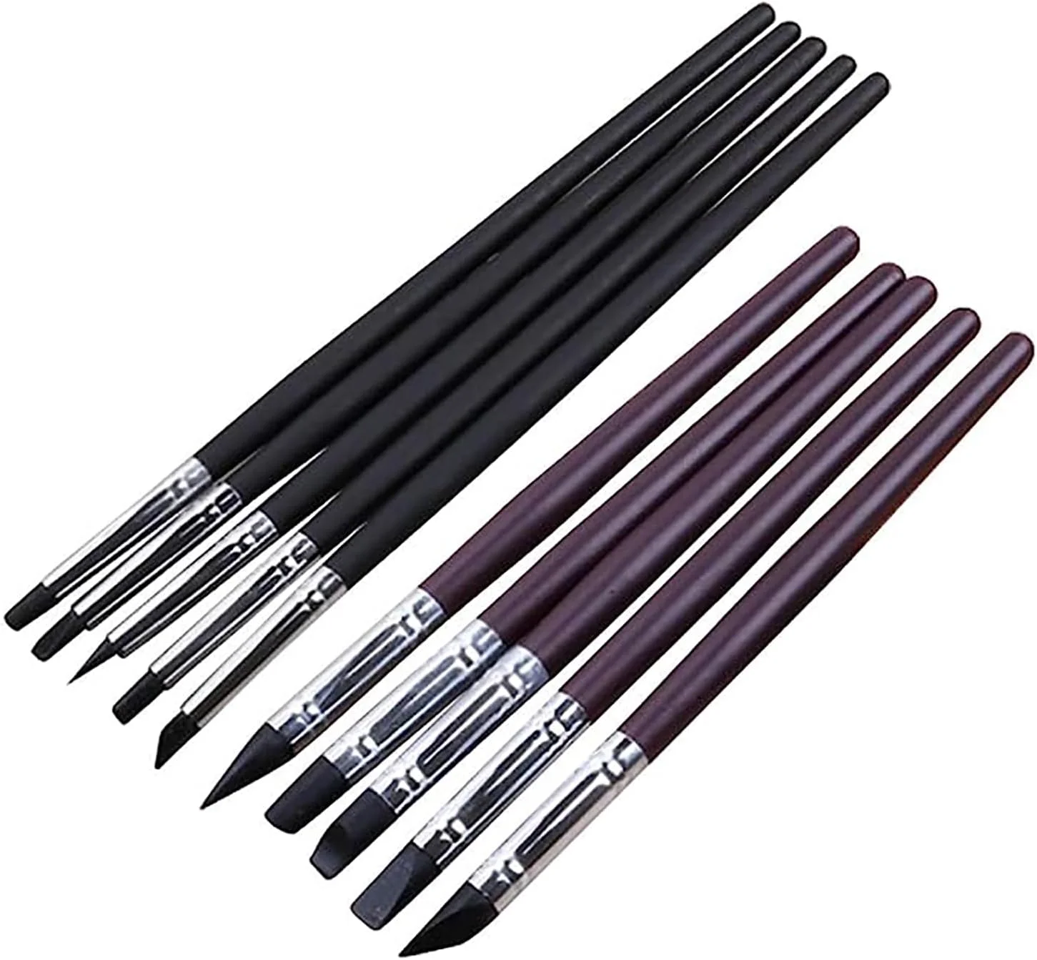 ابزار مجسمه سازی رسی SHONDE - 5 عدد قلم موی رنگ آمیزی با نوک لاستیکی سیلیکونی حرفه ای، دسته چوبی مشکی، بدنه فلزی بادوام، نوک سیلیکونی نرم برای شکل دادن و مدل سازی