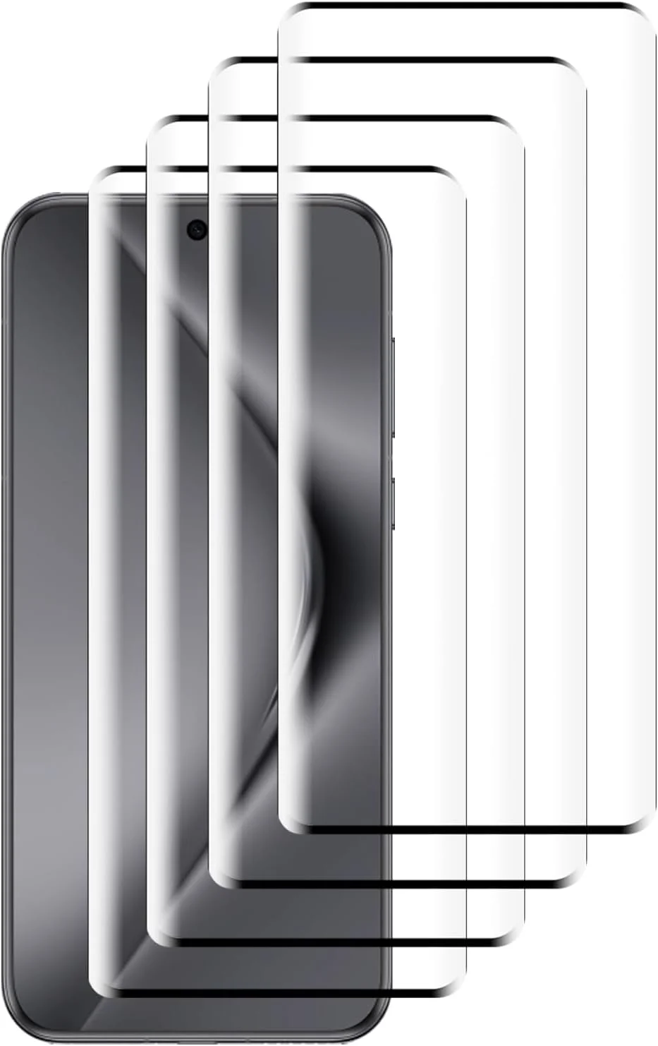 محافظ صفحه نمایش شیشه ای GMUJIAO سازگار با Huawei P70 [بسته 4 عددی]، فیلم شیشه ای حرارت دیده، محافظت عالی در برابر شکستن، سختی 9H - مشکی