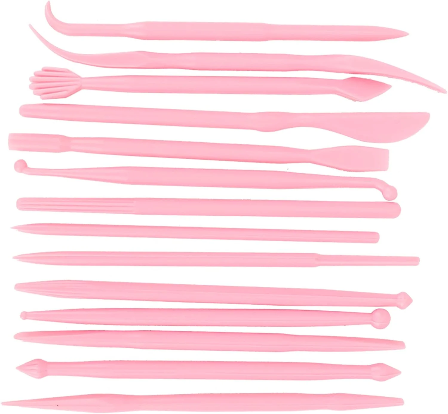 ست 14 عددی ابزار مجسمه سازی سفالی پلاستیکی، رنگ اختیاری، ابزار قالب گیری دستی برای خمیر نرم، خمیر فوندانت کیک (صورتی)