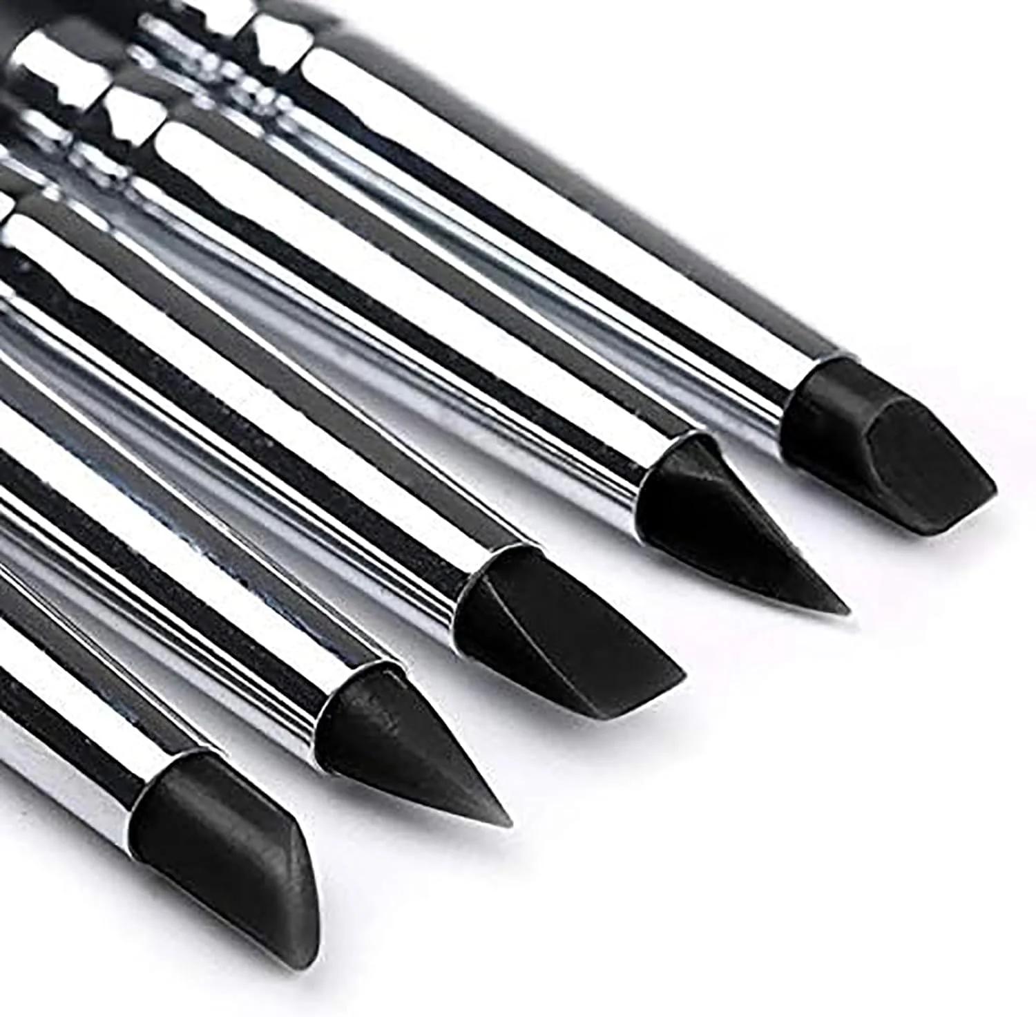 ابزار مجسمه سازی رسی SHONDE - 5 عدد قلم موی رنگ آمیزی با نوک لاستیکی سیلیکونی حرفه ای، دسته چوبی مشکی، بدنه فلزی بادوام، نوک سیلیکونی نرم برای شکل دادن و مدل سازی