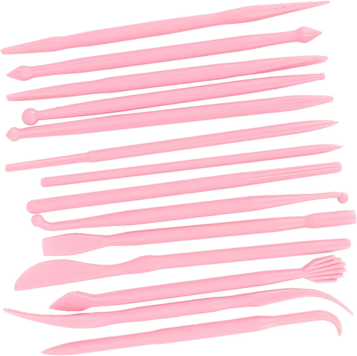 ست 14 عددی ابزار مجسمه سازی سفالی پلاستیکی، رنگ اختیاری، ابزار قالب گیری دستی برای خمیر نرم، خمیر فوندانت کیک (صورتی)