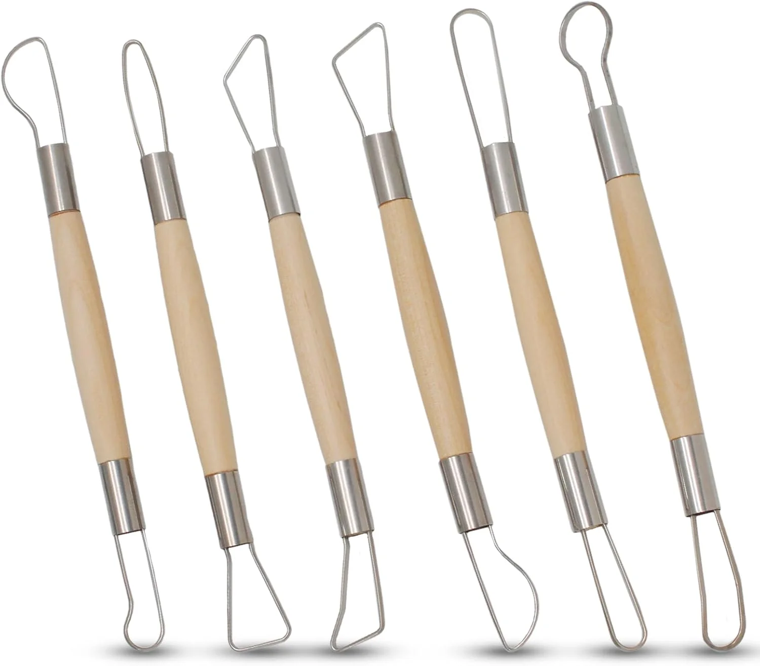 مورتنز، ست 6 عددی ابزار مجسمه سازی سفال و خاک رس، ست ابزار رُبان دسته چوبی دو طرفه برای سفالگری سطح مبتدی و صاف کردن، تمیز کردن، حکاکی، شکل دادن و مجسمه سازی (ست 1)