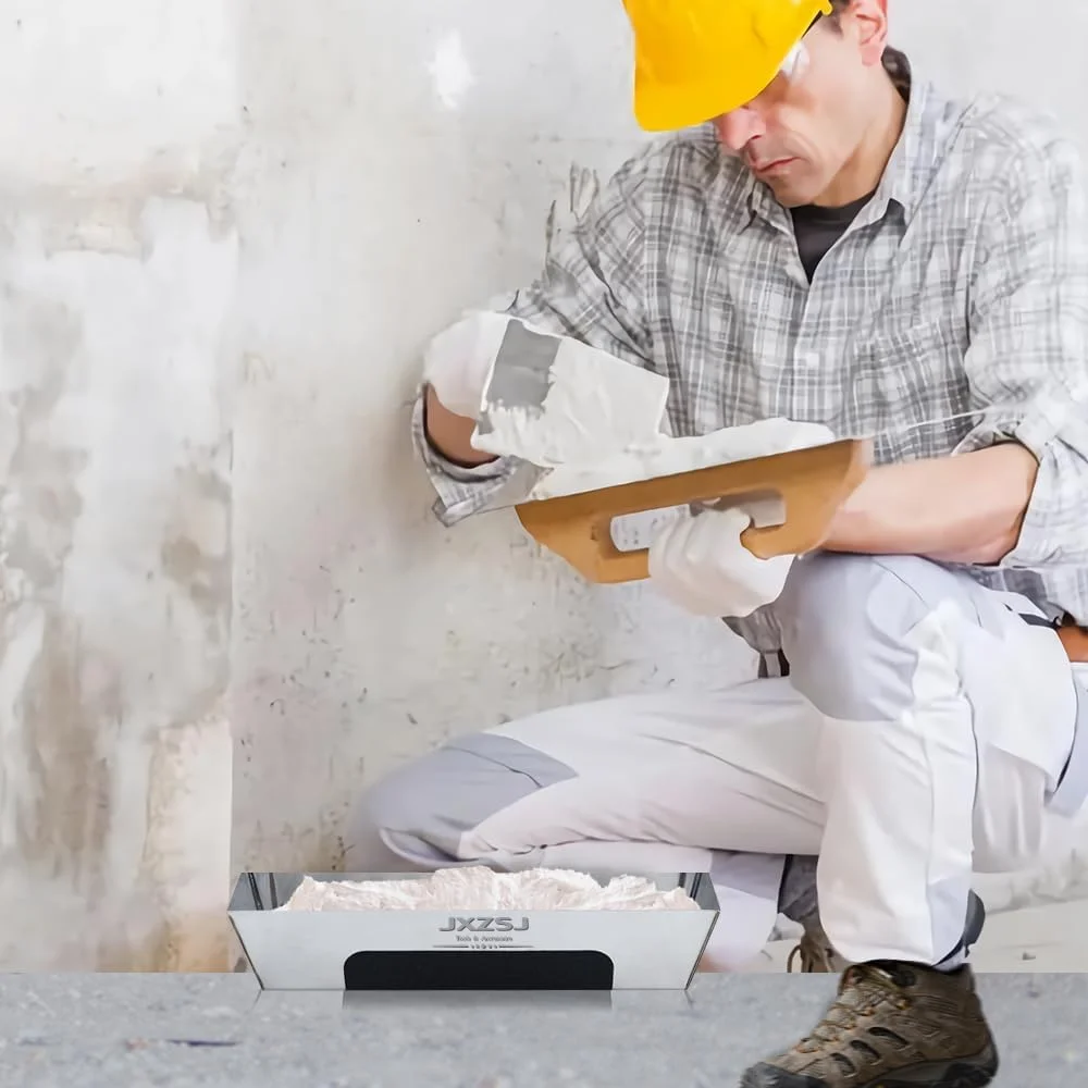 ظرف گِل استیل JXZSJ - ساختار بادوام، ابزار دکوراسیون و سفالگری، تمیز کردن آسان و سازگار با محیط زیست. مناسب برای مخلوط کردن سیمان، ملات، بتونه و رنگ، ظرف گِل 14 اینچ